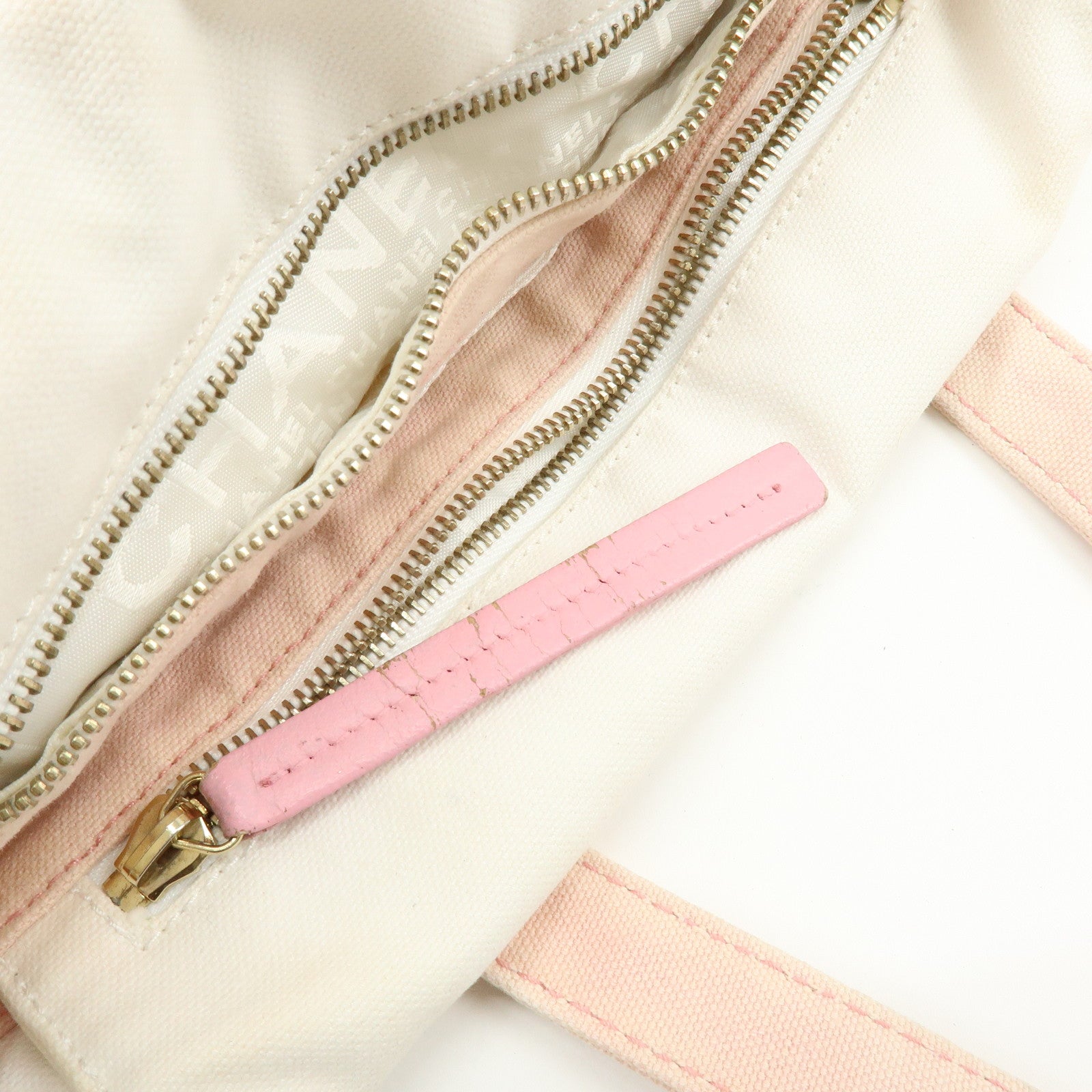 CHANEL Marshmallow Canvas Hand Bag Tote Bag White Pink