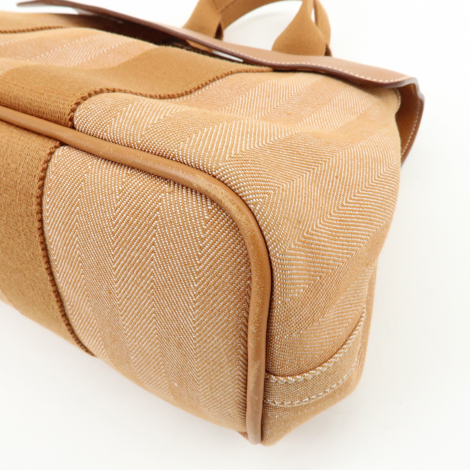 HERMES Valparaiso PM Toile Chevron Leather Tote Bag □L Stamped