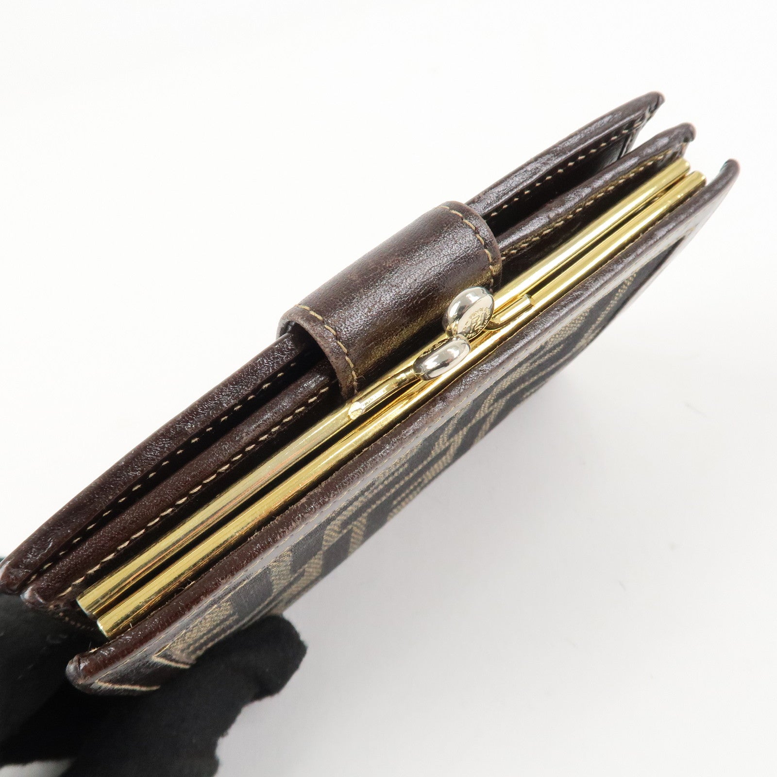 FENDI Zucca Canvas Leather Bi-Fold Wallet Brown Black Used