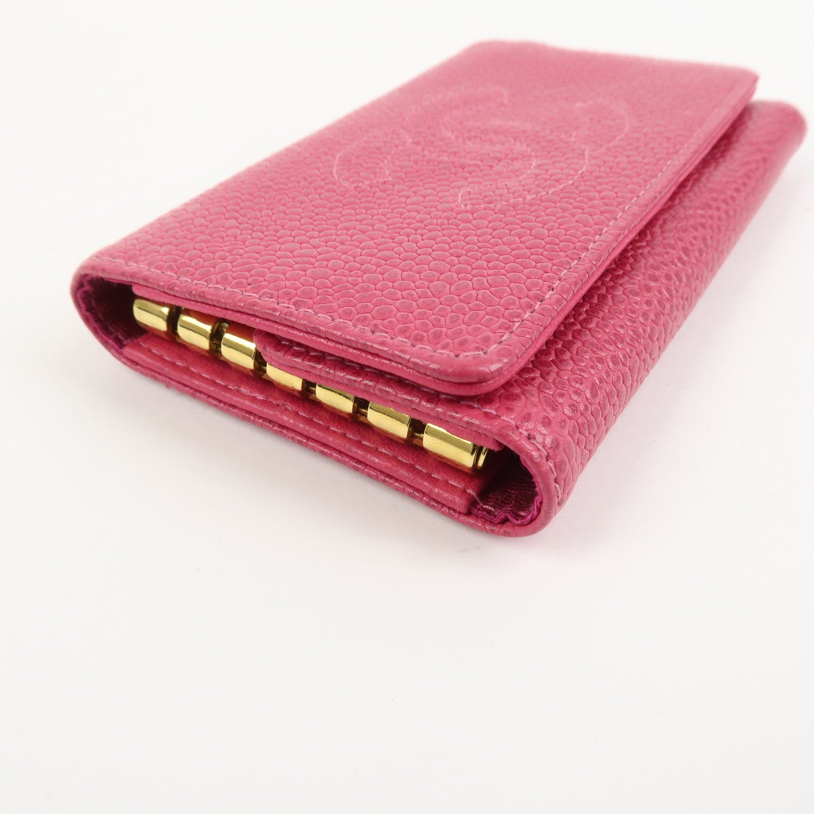 CHANEL COCO Mark Caviarskin 6 Rings Key Case Key Holder Pink A01439