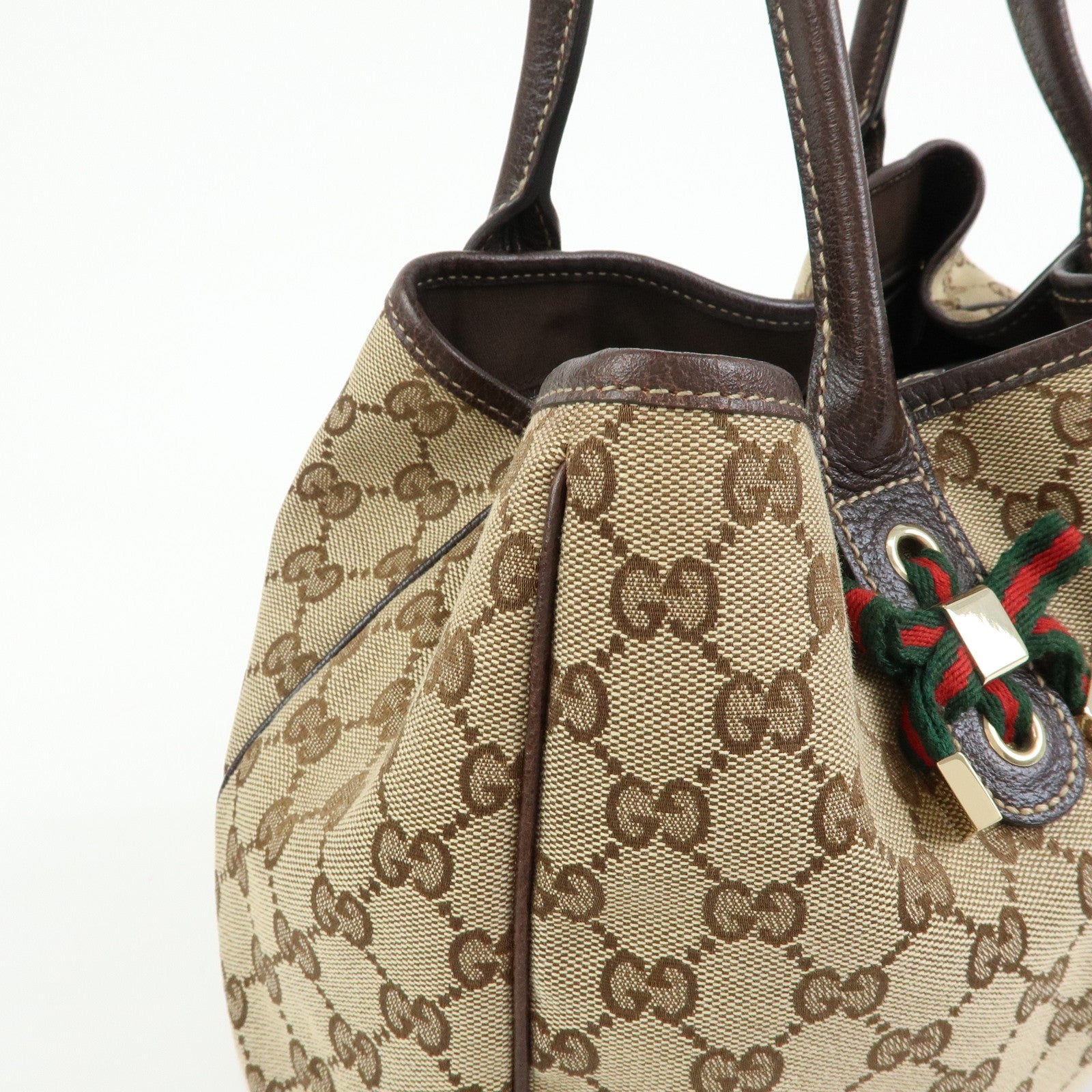 GUCCI Princy Sherry GG Canvas Leather Tote Bag Hand Bag 163805