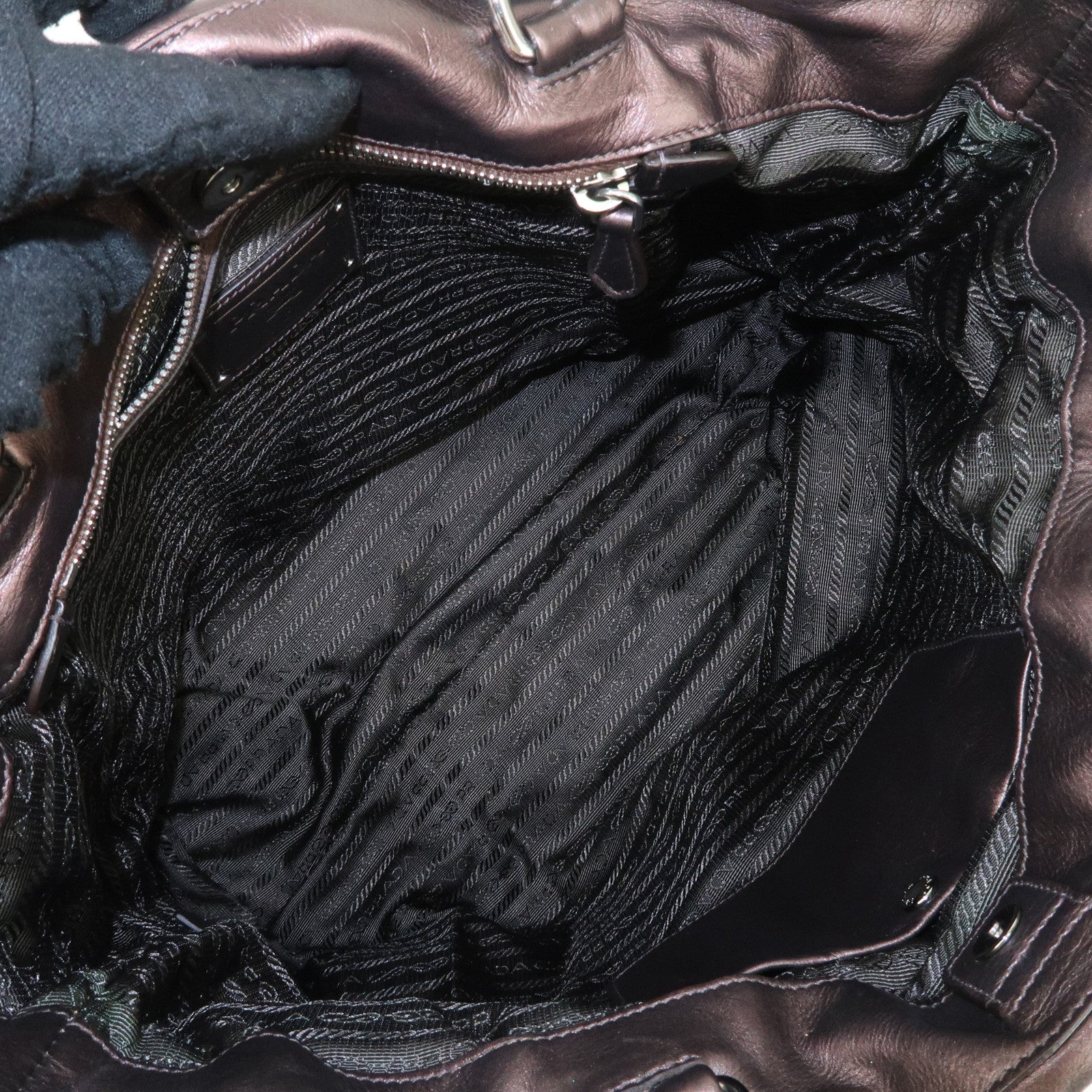 Prada Gathered Leather Tote Bag Hand Bag Bronze Silver HDW BN1719 Used