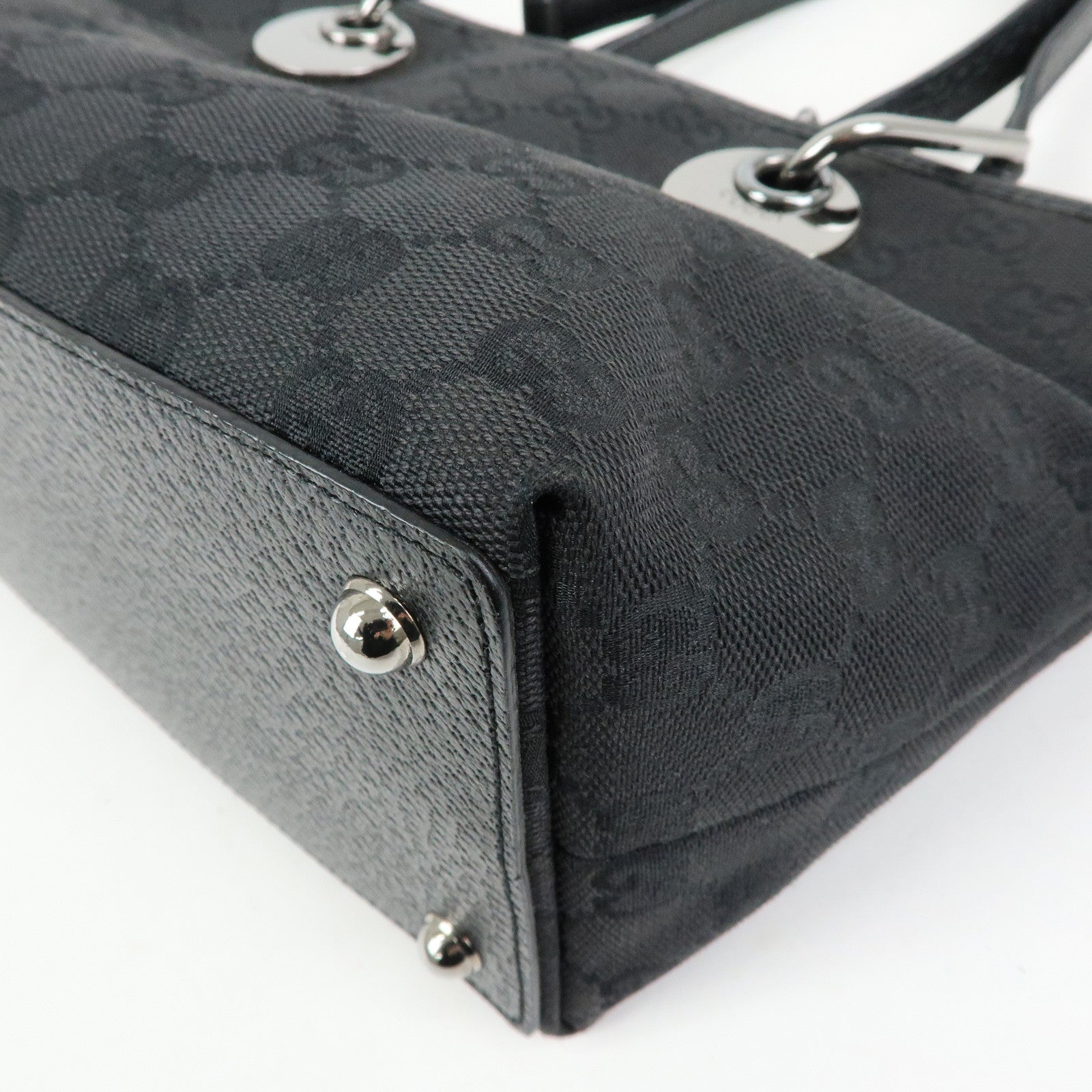 GUCCI GG Canvas Leather Mini Hand Bag Tote Bag Black 120844