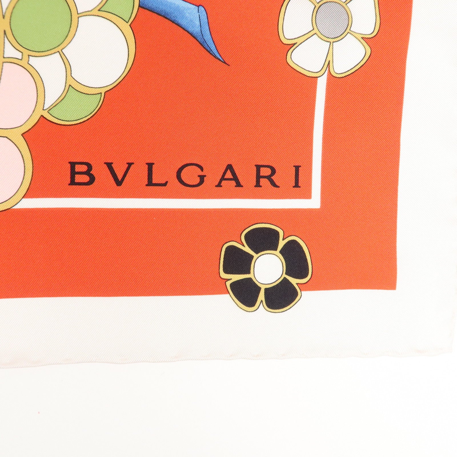 BVLGARI Silk 100% Scarf Flower Print Red Multicolor