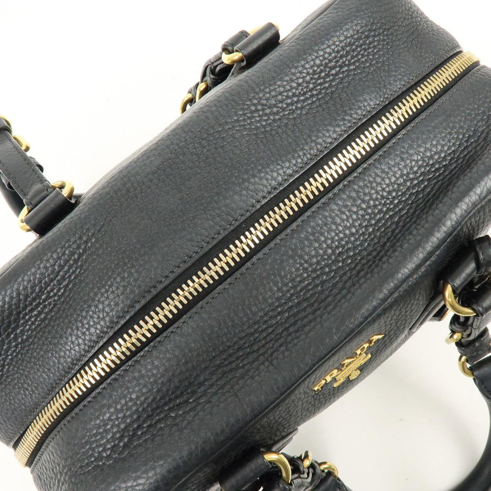 PRADA Logo Leather Boston Bag Shoulder Bag Black B3091M