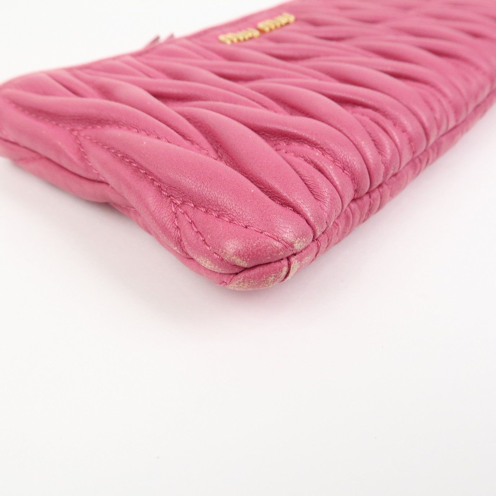 MIU MIU Matelasse Logo Leather Cosmetic Accessory Pouch Pink 5MB003