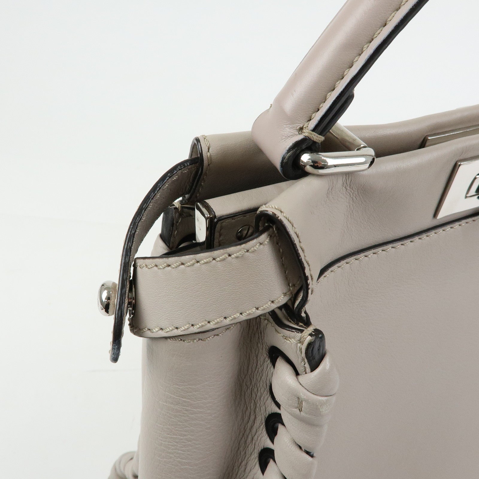 FENDI Peekaboo Leather 2Way Bag Hand Bag Shoulder Bag Gray 8BN290