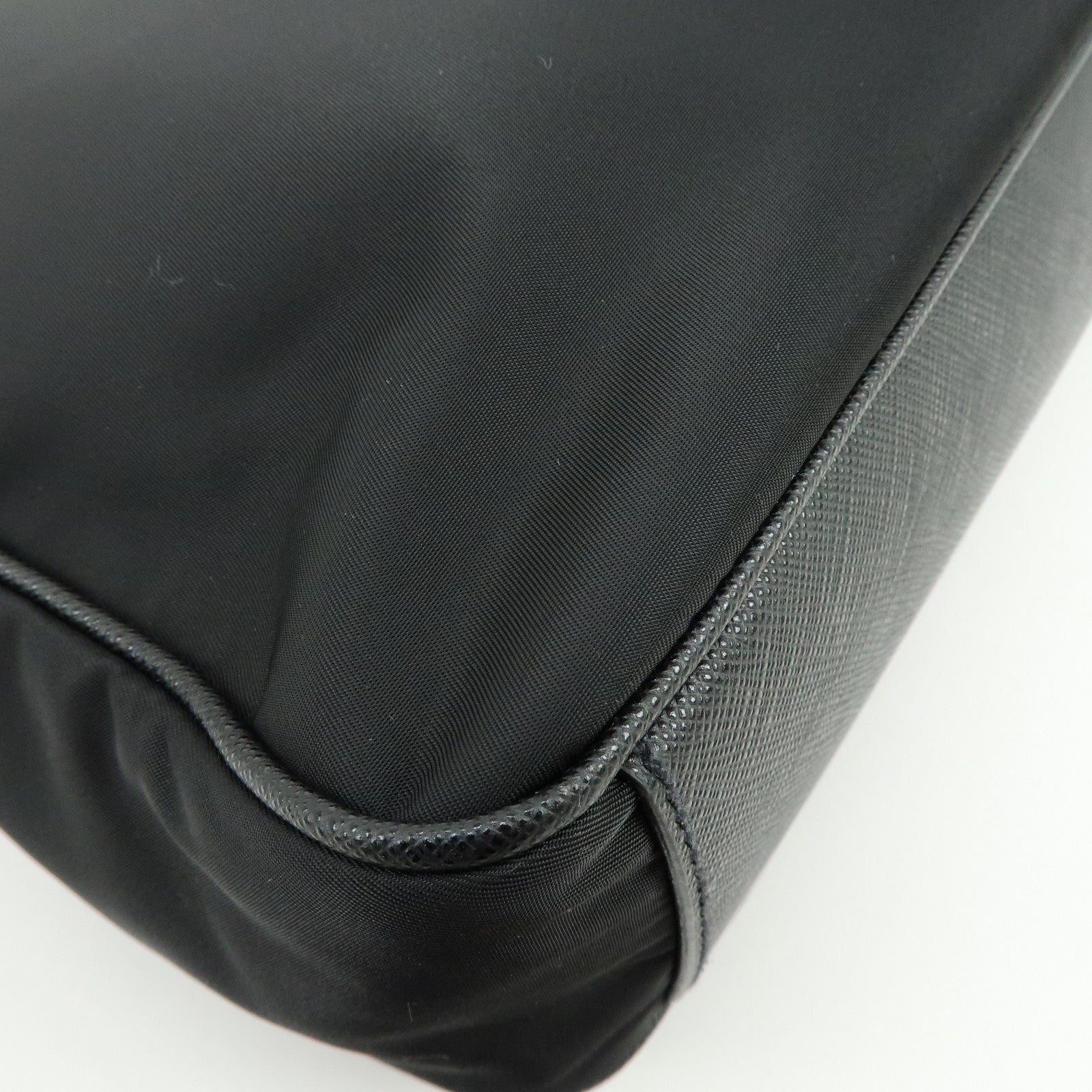 PRADA Triangle Logo Re-Nylon Saffiano Leather Tote Bag Black 2VG860