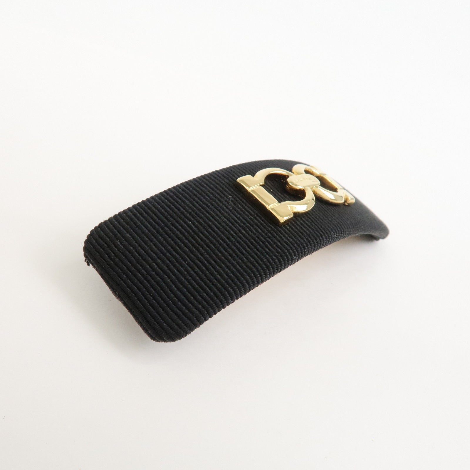 Ferragamo Gancini Logo Canvas Barrette Hair Clip Black Gold