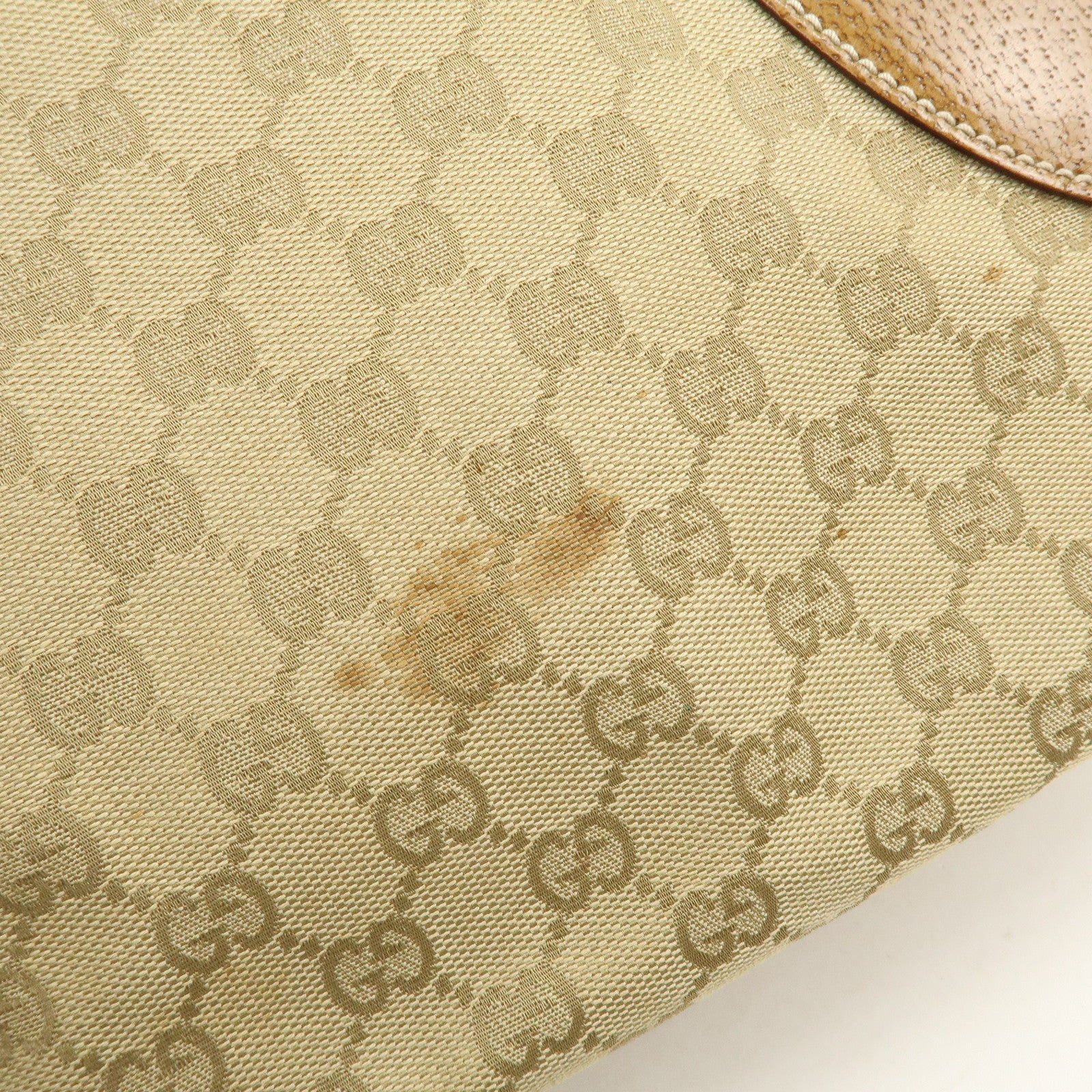 GUCCI GG Canvas Leather Tote Bag Hand Bag Beige Camel 113011