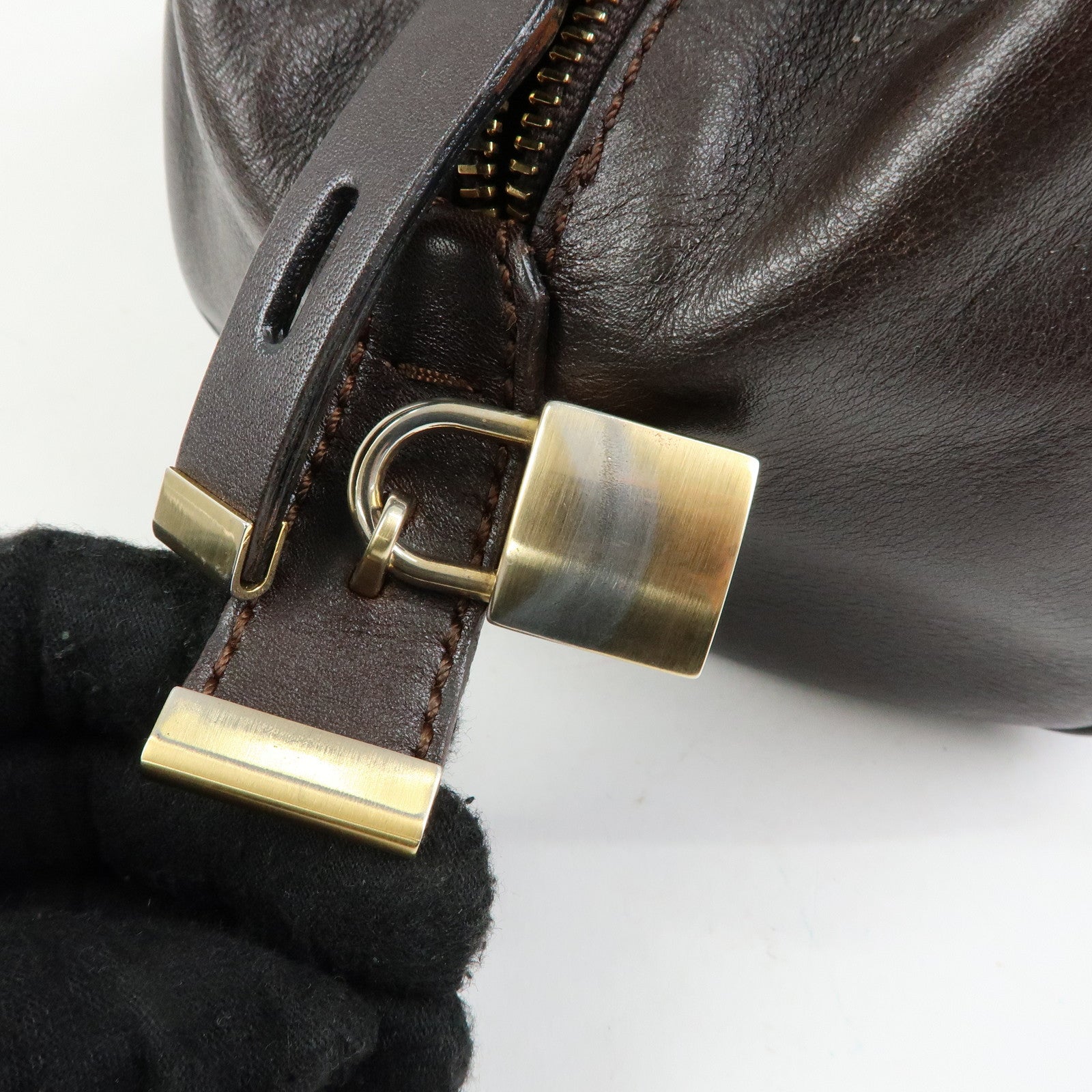 TOD'S Logo Leather Shoulder Bag Hand Bag Brown