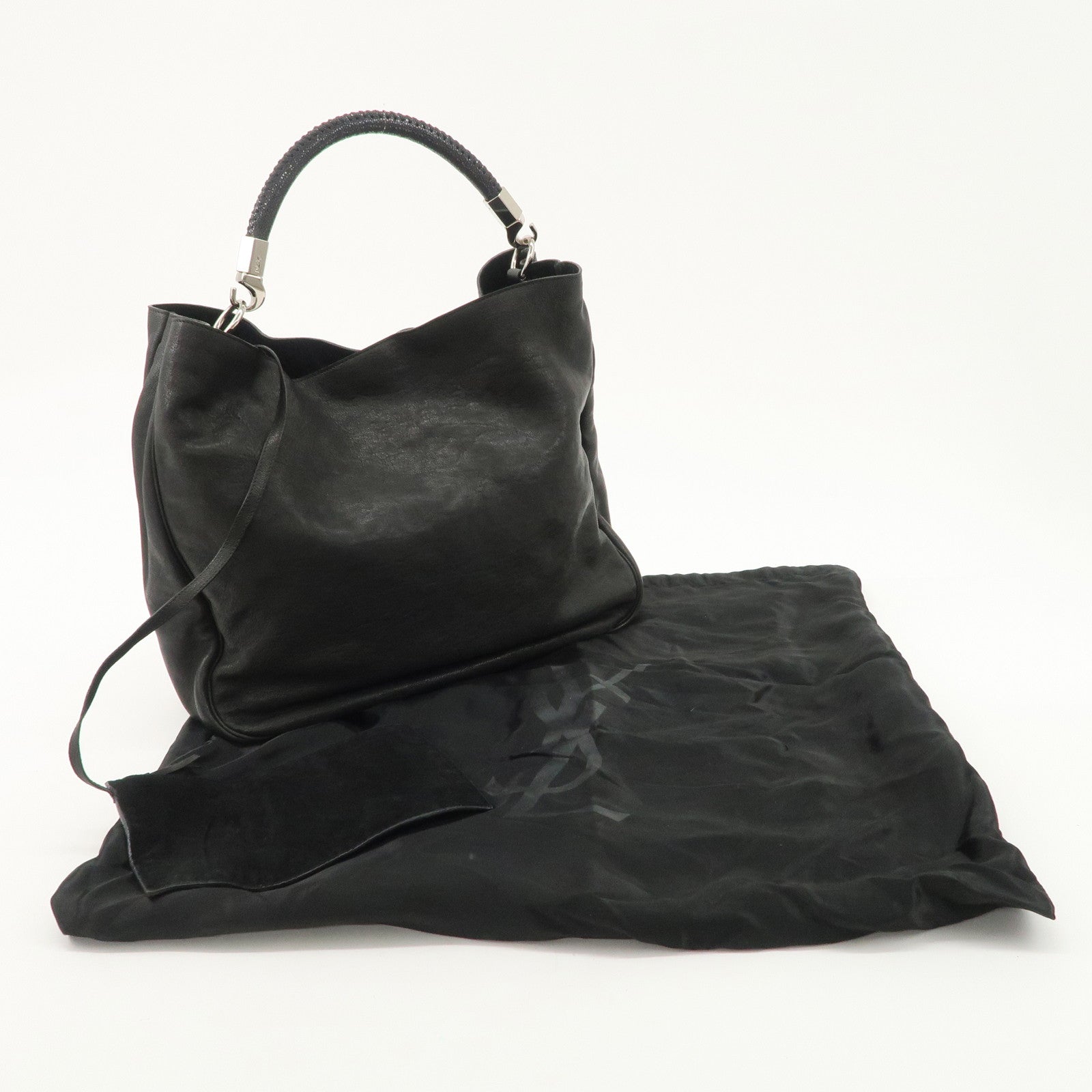 SAINT LAURENT Lody Leather Suede Shoulder Bag Hand Bag Black Used