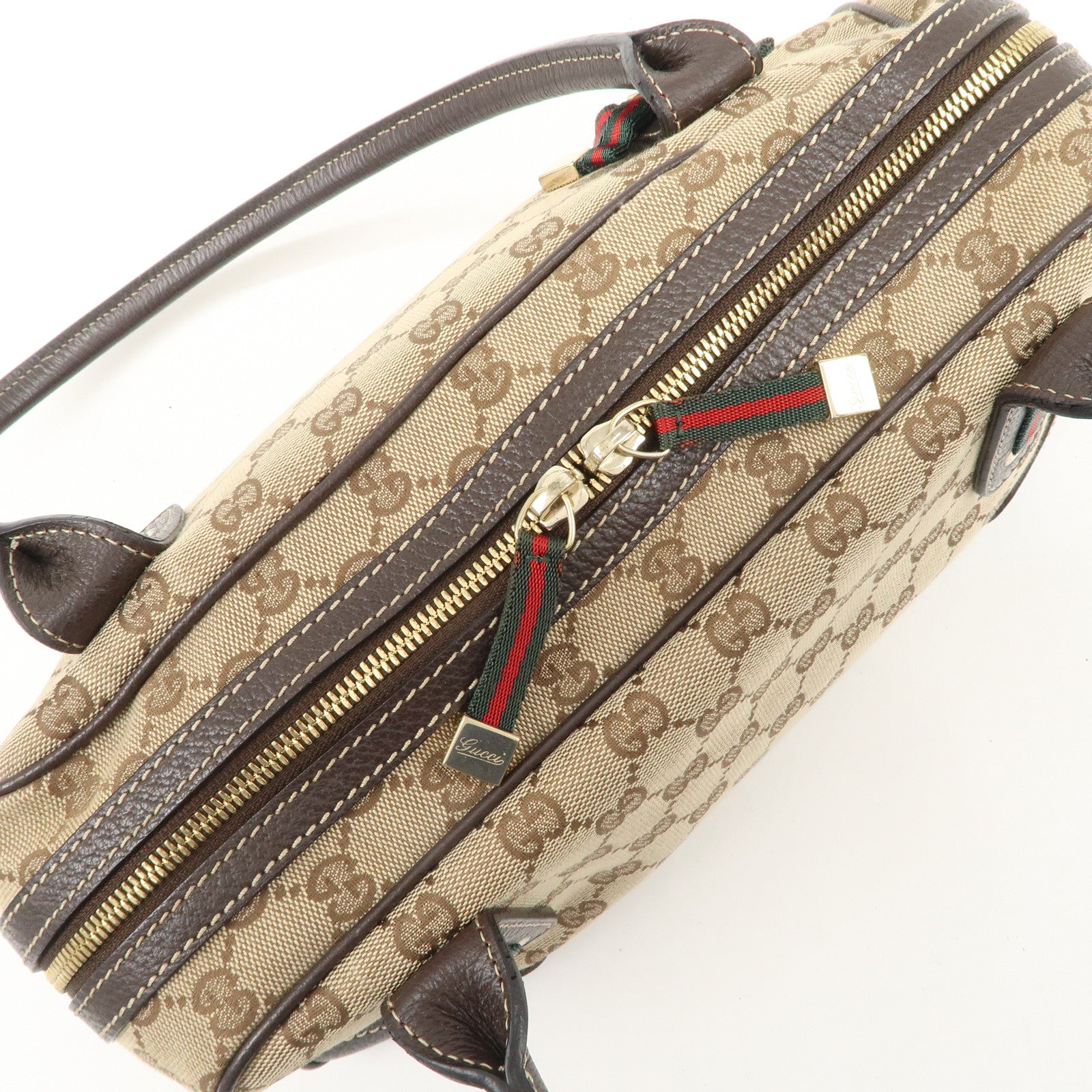 GUCCI Sherry Princy Canvas Leather Boston Bag Beige Brown 161720 Used