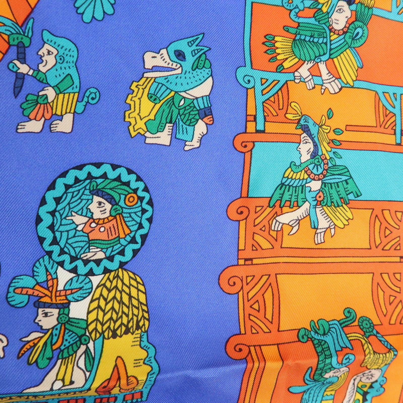 HERMES Carre 90 Silk 100% Scarf ASTRES ET SOLEILS Orange Green Blue