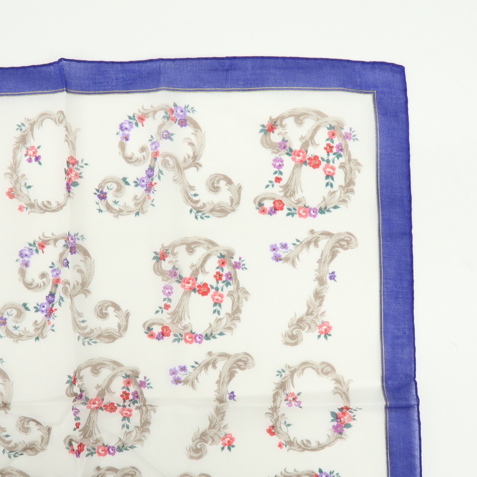 Christian Dior Set of 3 Cotton Handkerchief Flower White Purple