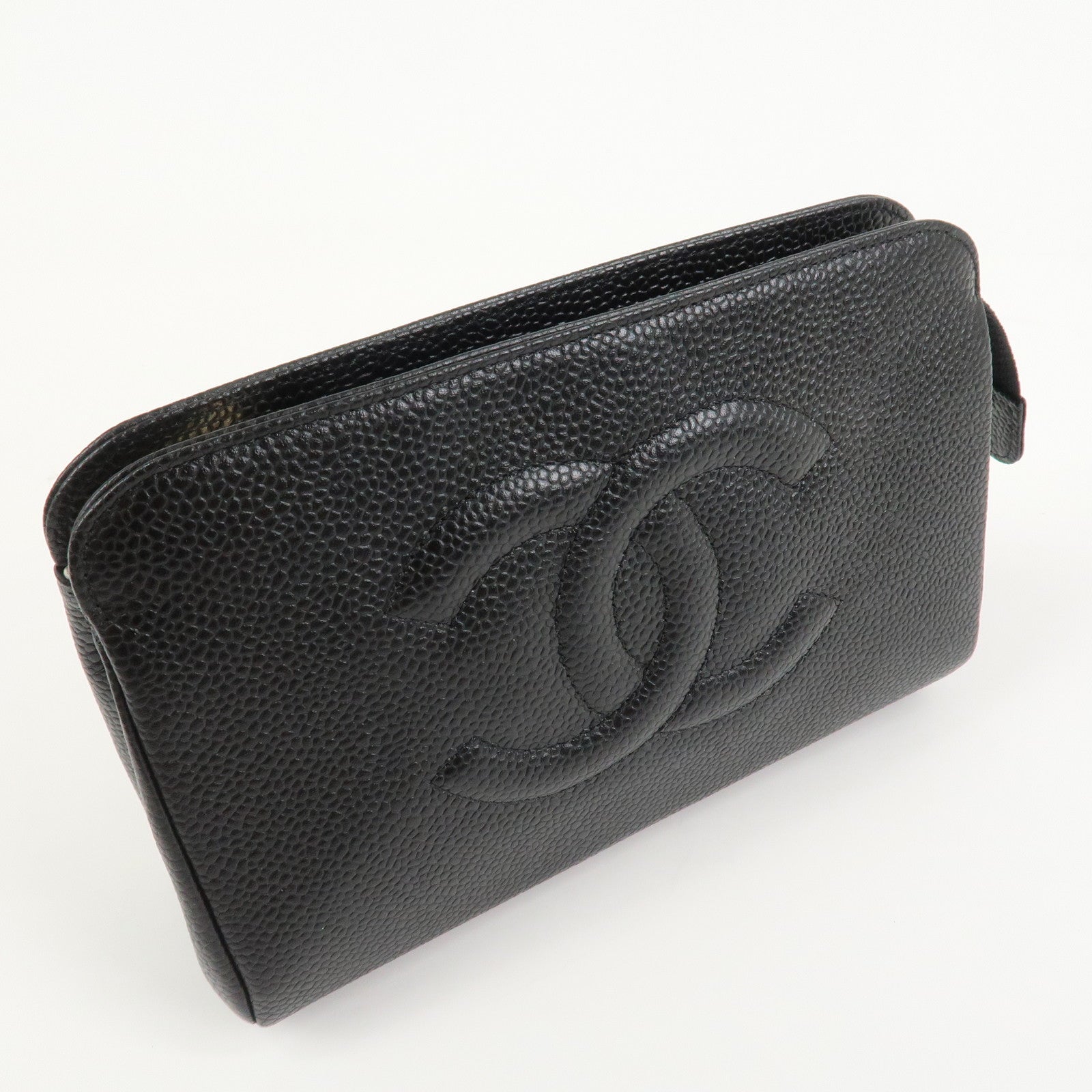 CHANEL COCO Mark Caviarskin Cosmetic Pouch Black