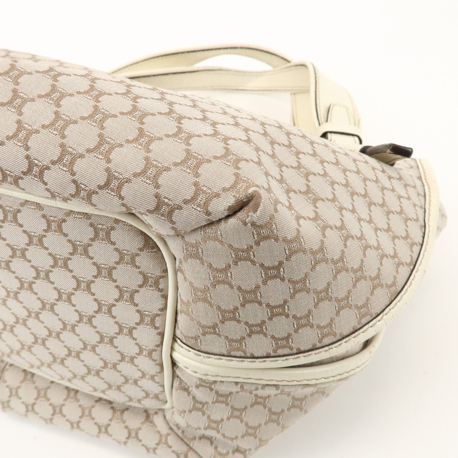 CELINE Macadam Bittersweet Canvas Leather Shoulder Bag Beige Ivory