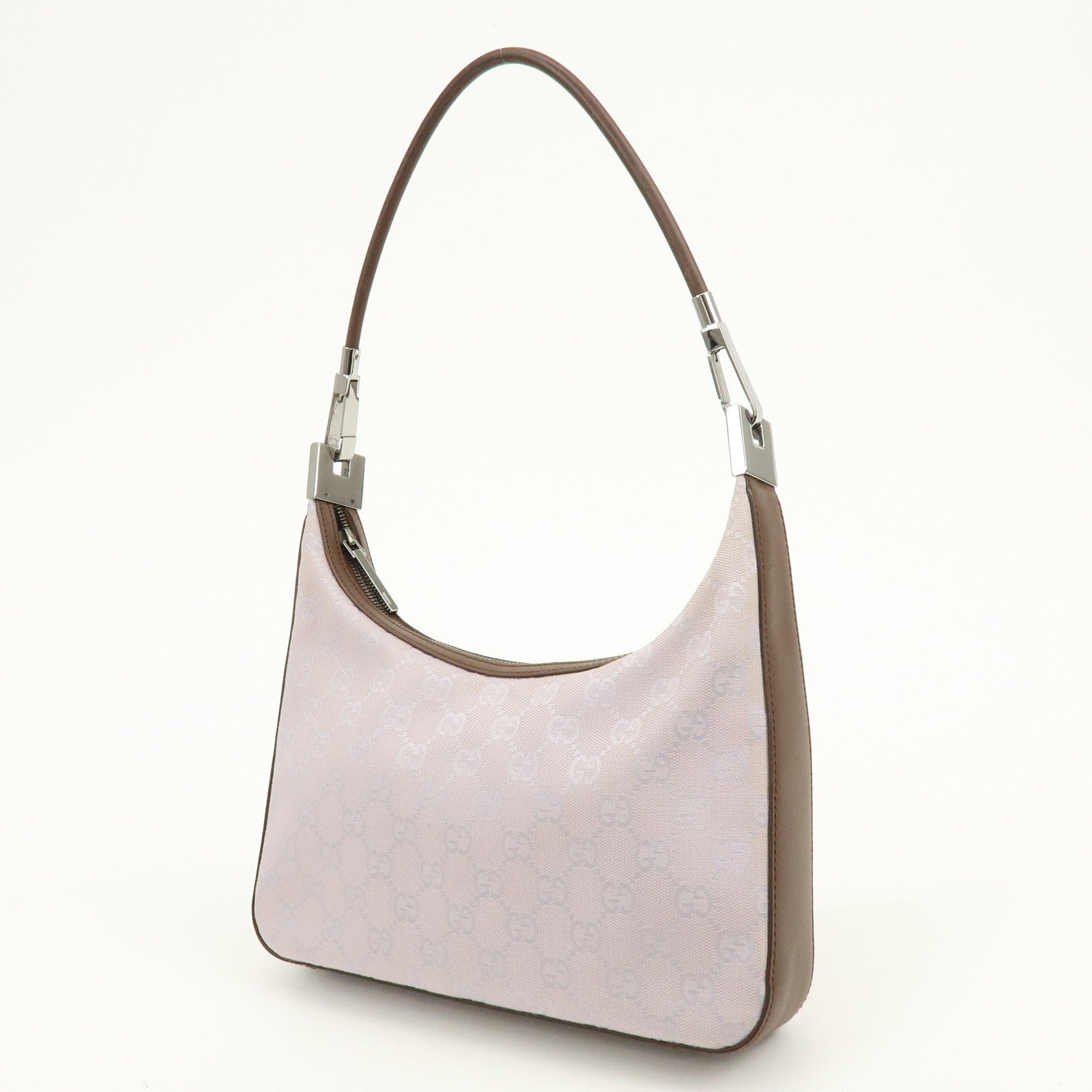 GUCCI GG Canvas Leather Shoulder Bag Hand Bag Purple Brown 01233