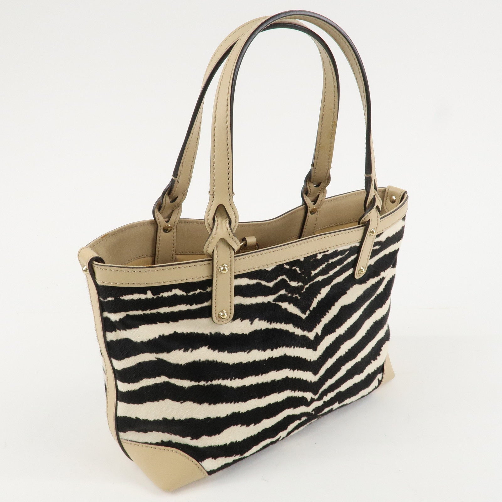 GUCCI Craft Unborn Calf Leather Tote Bag Zebra Pattern Beige 23793 Used