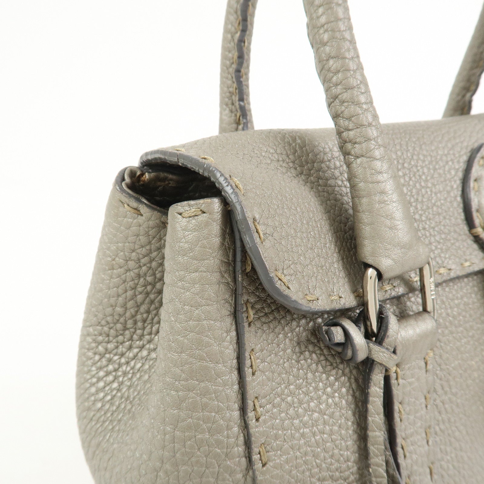 FENDI Seleria Mini Linda Leather Hand Shoulder Bag Greige 8BR486