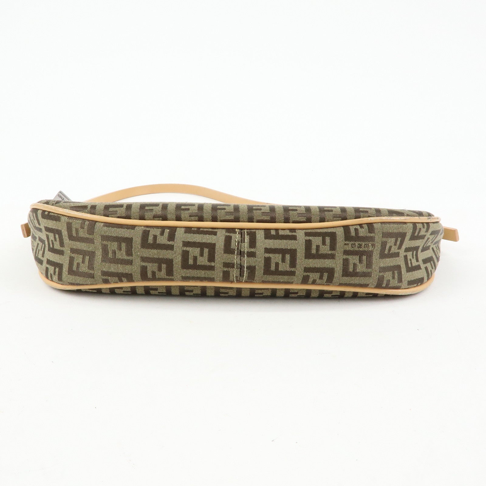FENDI Zucchino Canvas Leather Shoulder Bag Hand Bag Beige 8BR144