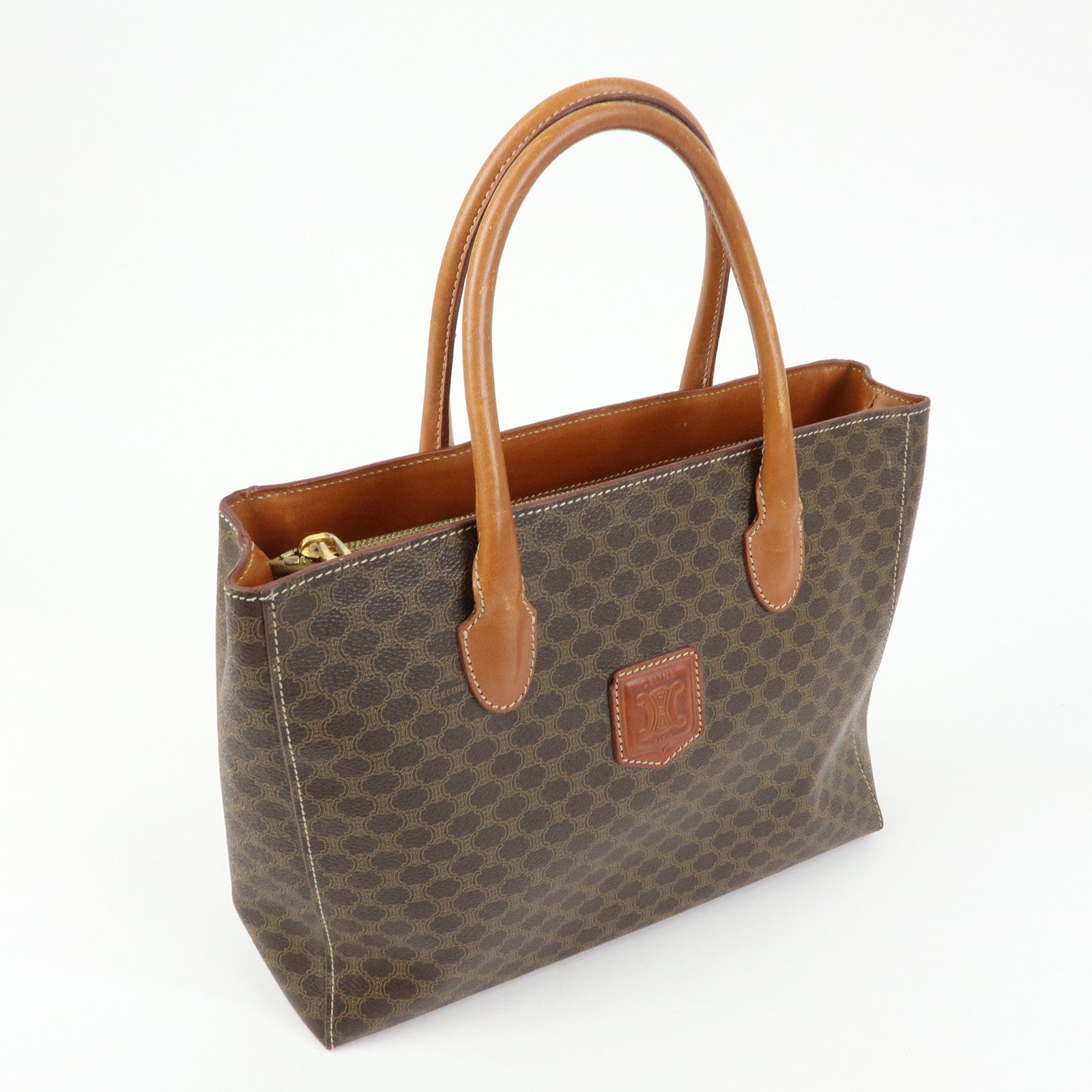 CELINE Macadam PVC Leather Tote Bag Hand Bag Brown