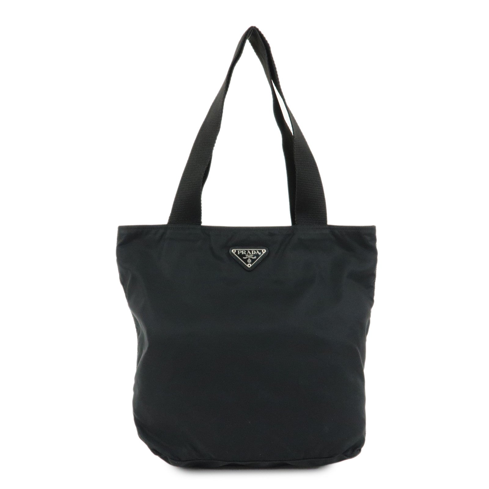 PRADA Triangle Logo Nylon Leather Tote Bag Shoulder Bag Black