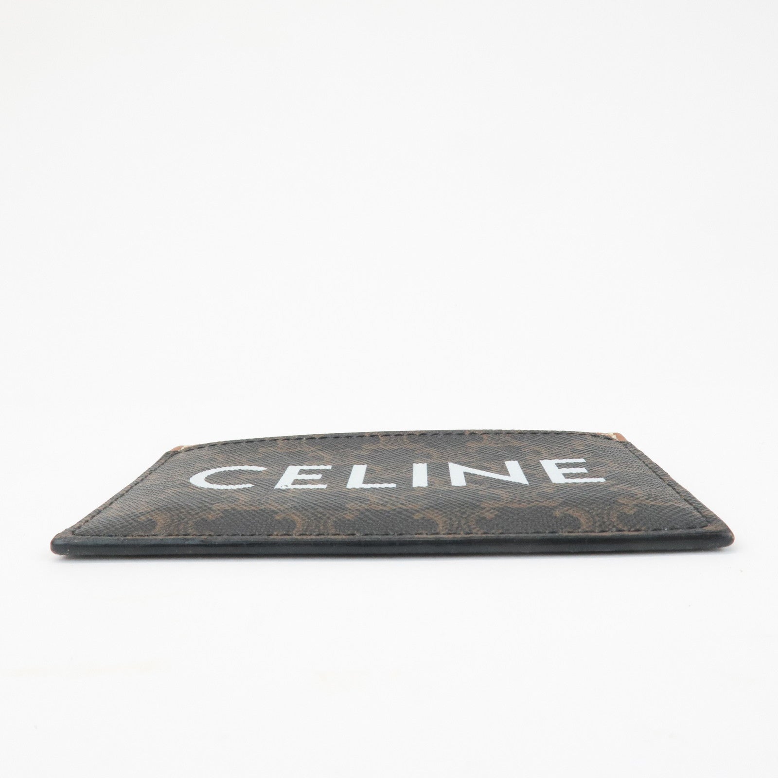 CELINE Leather Canvas Triomphe Card Case Black Brown 10B702CLY