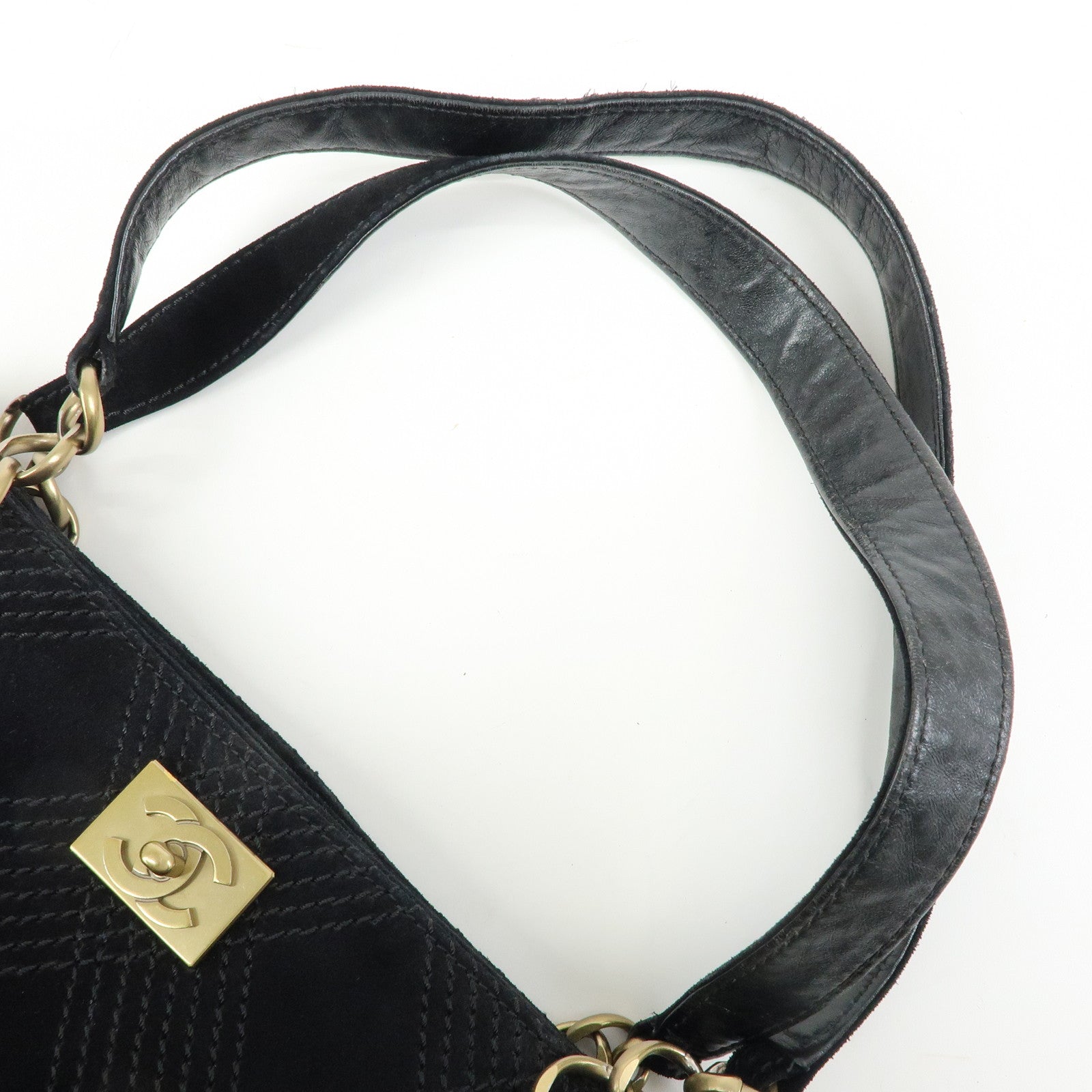 CHANEL COCO Mark Wild Stitch Suede Lamb Skin Tote Bag Black
