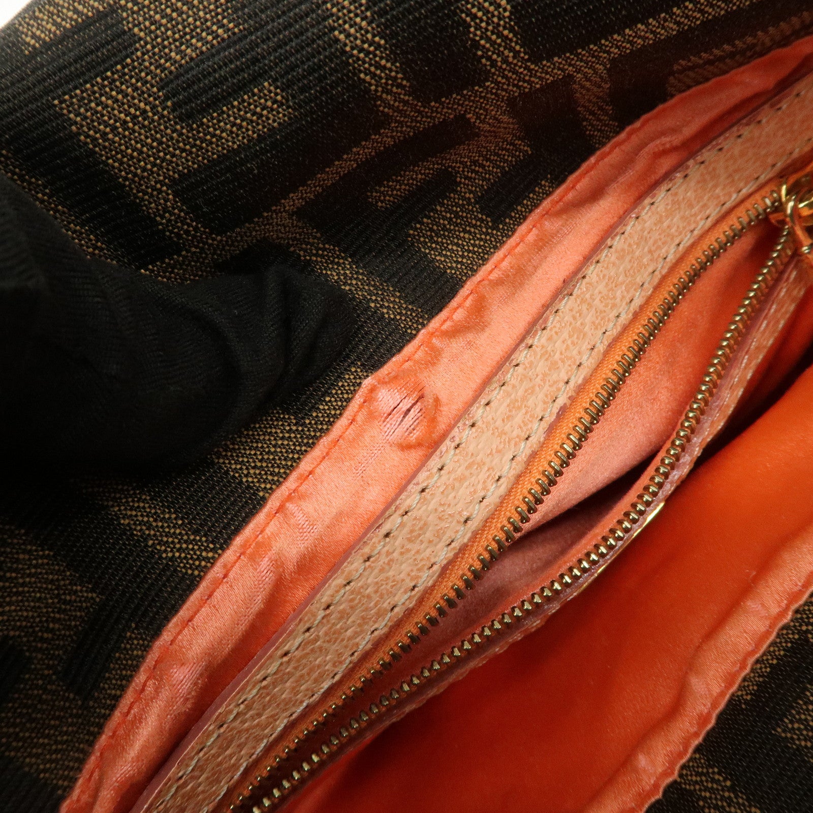 FENDI Zucca Canvas Leather Shoulder Bag Black Pink Flower Motif