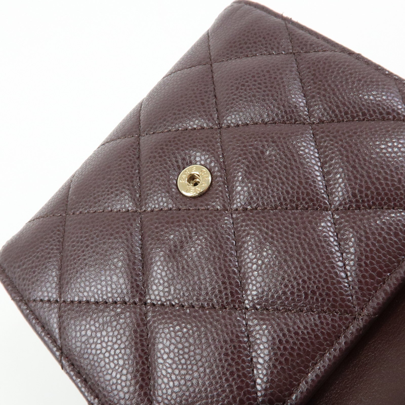 CHANEL Matelasse Caviarskin Small Tri-fold Wallet Brown AP0231