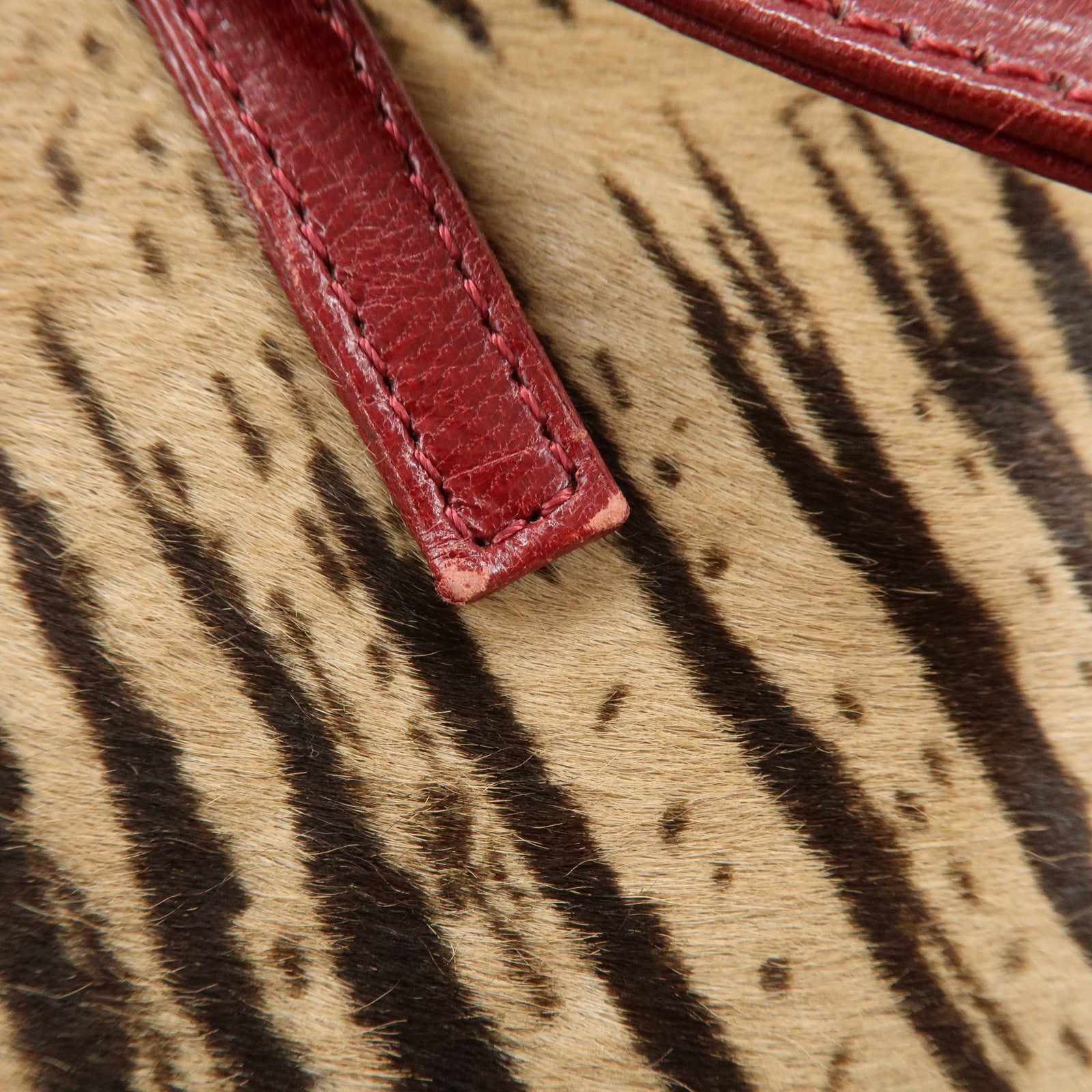 FENDI Calf Hair Leather Tote Bag Hand Bag Beige Red 26634