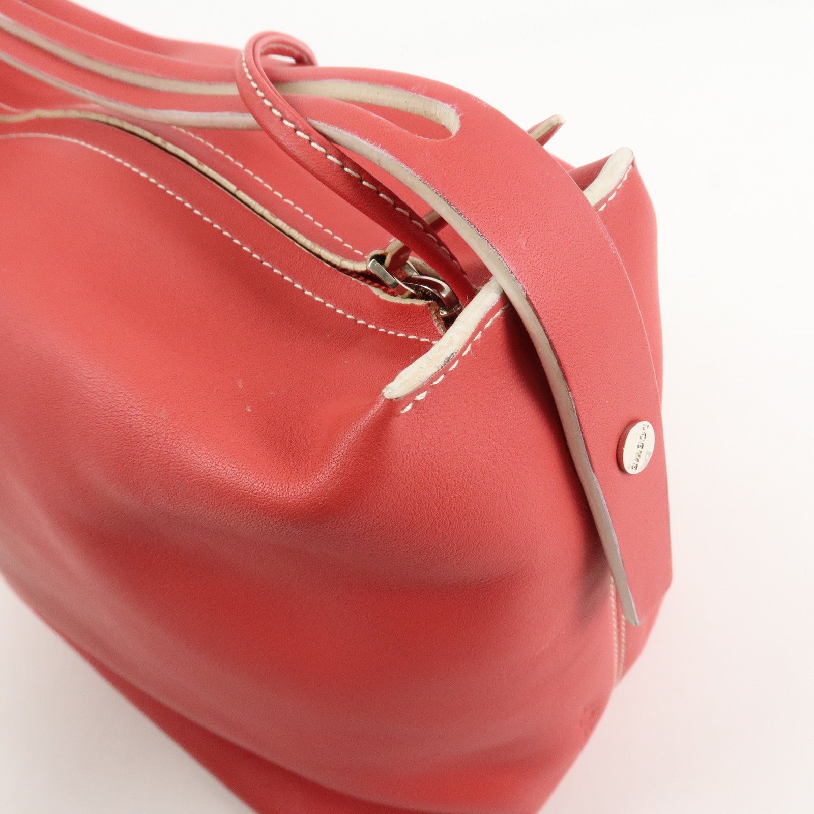LOEWE Leather Hand Bag Red White Silver Hardware