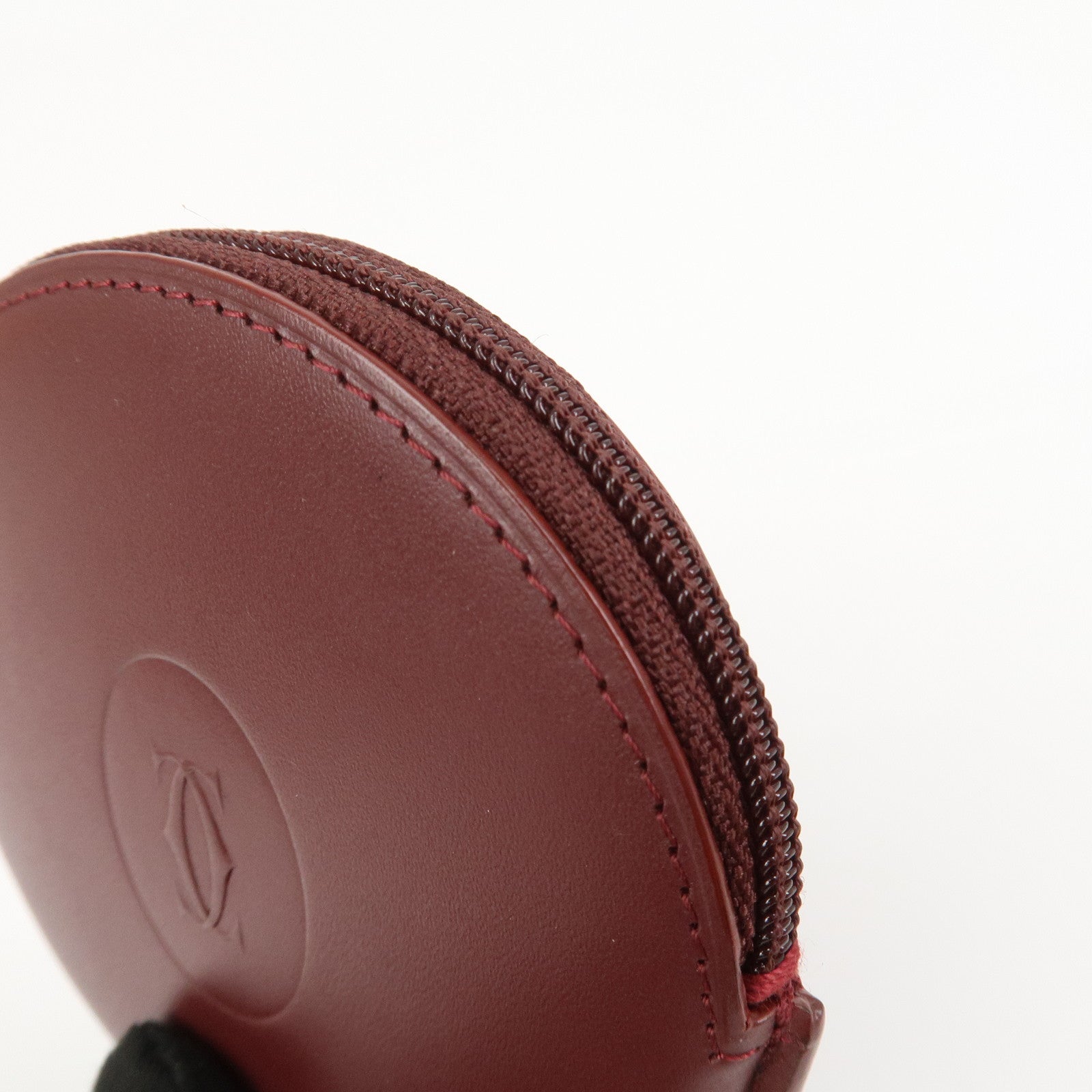 Cartier Must Line Leather Coin Case Coin Purse Wine Red