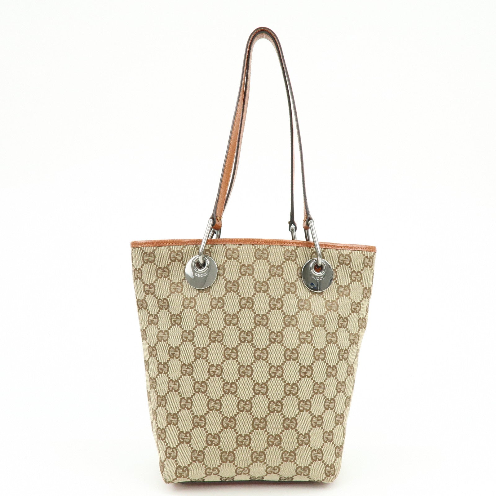 GUCCI GG Canvas Leather Tote Bag Hand Bag Brown 120840