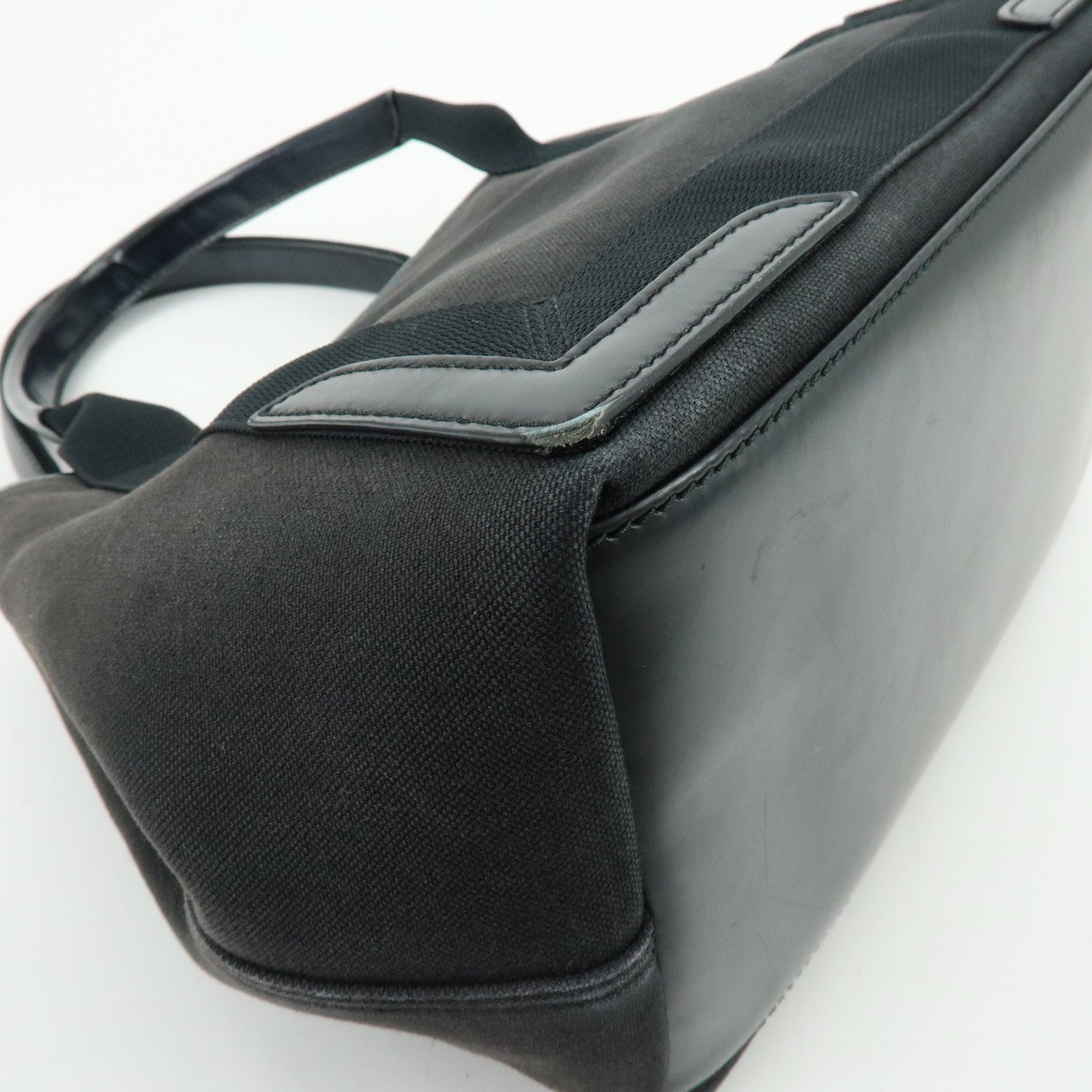 BALENCIAGA Navy Cabas Small Canvas Leather Tote Bag Black 339933