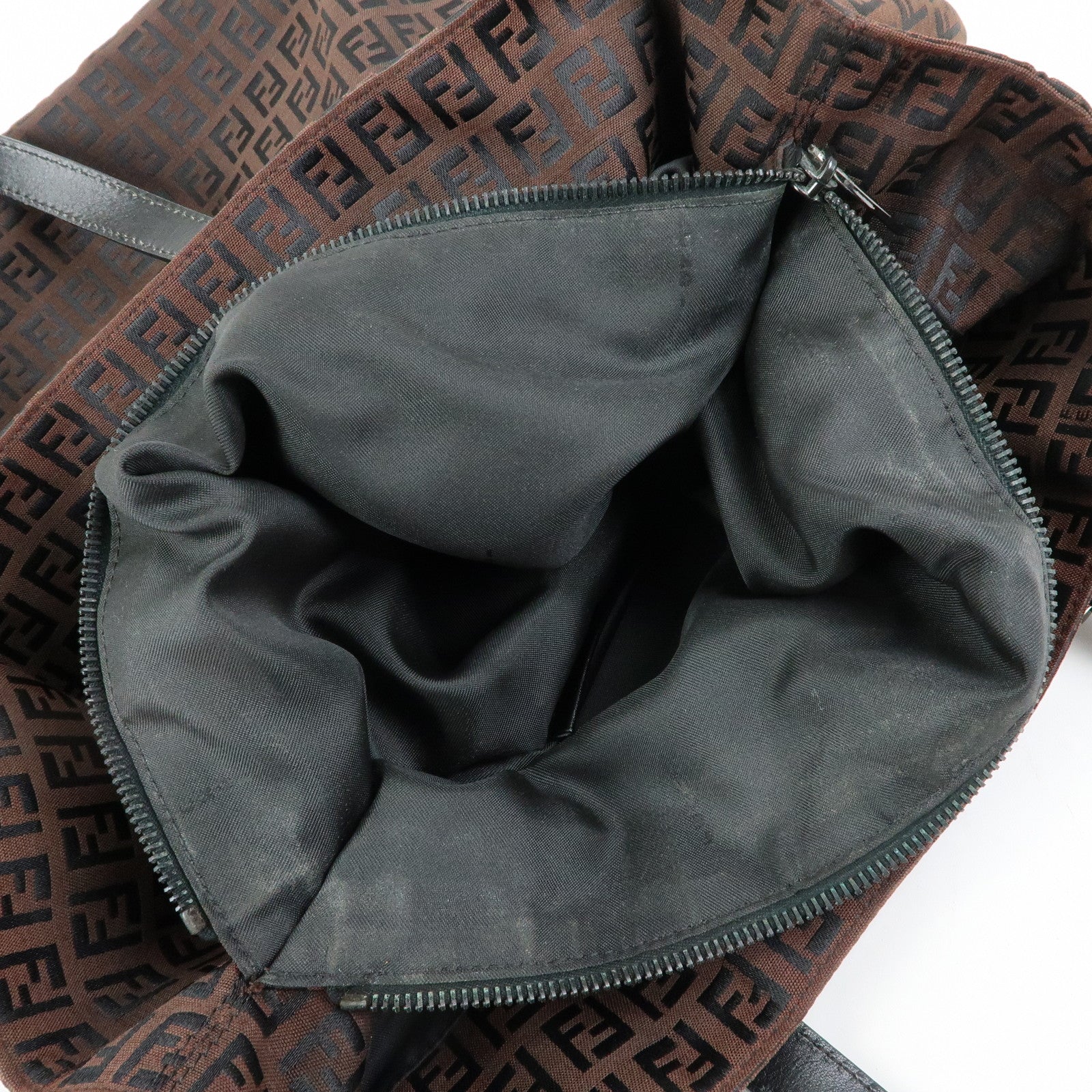 FENDI Zucchino Canvas Leather Tote Bag Hand Bag Brown Black