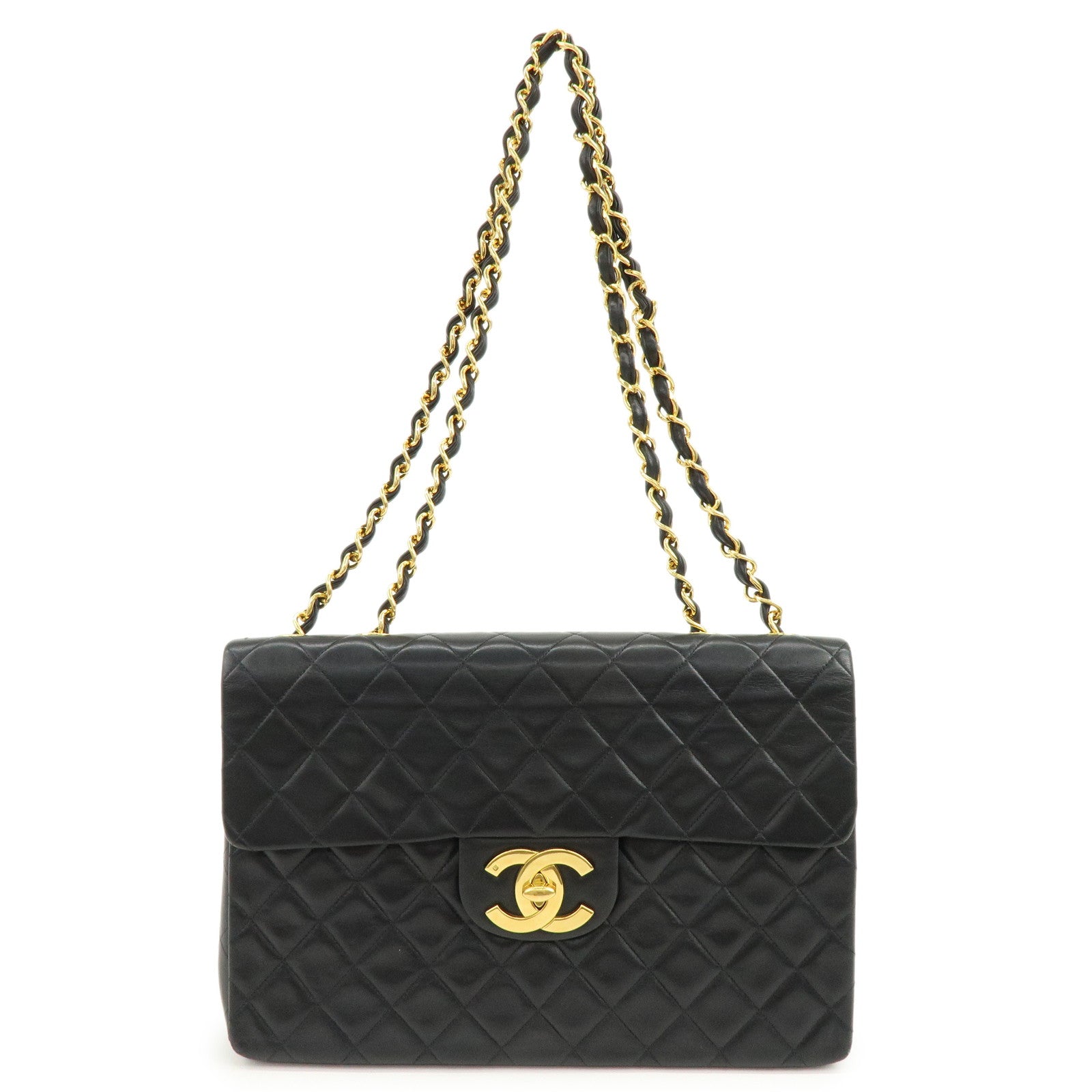 CHANEL Matelasse Lamb Skin Jumbo 34 Shoulder Bag Black A01436
