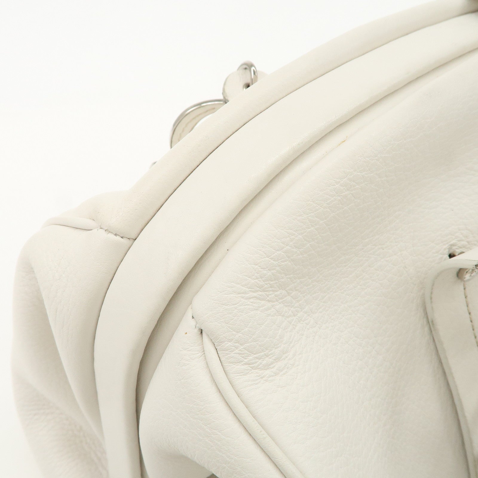 Christian Dior Logo Leather Hand Bag Boston Bag White