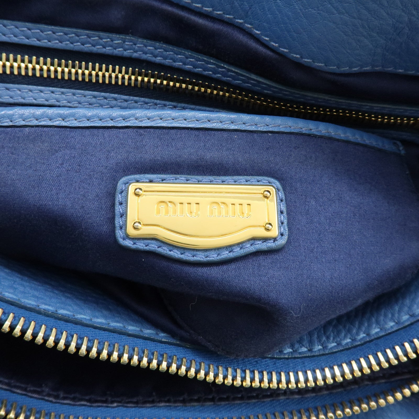 MIU MIU Logo Leather 2Way Bag Hand Bag Shoulder Bag Blue RR1945