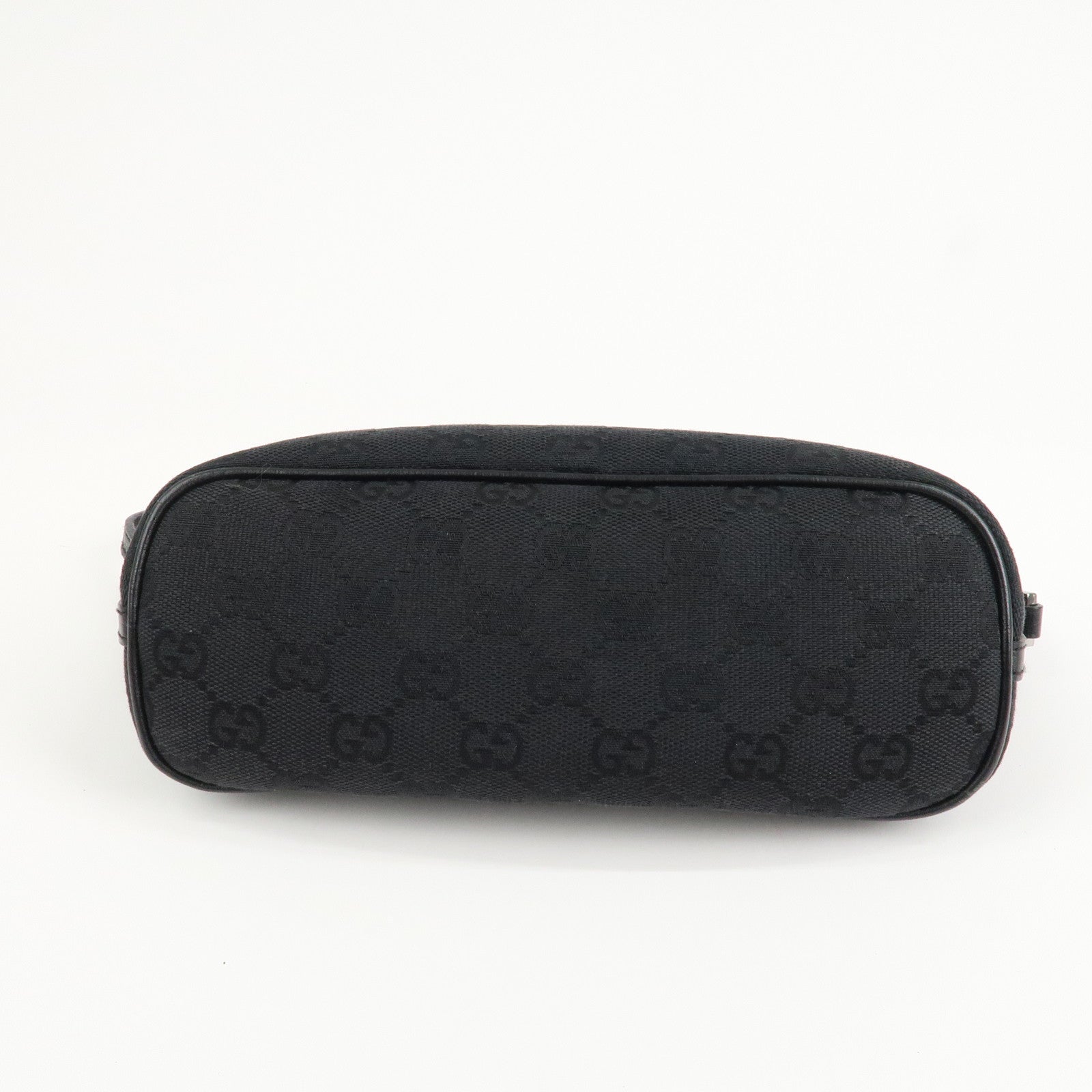 GUCCI Boat Bag GG Canvas Leather Hand Bag Black 07198