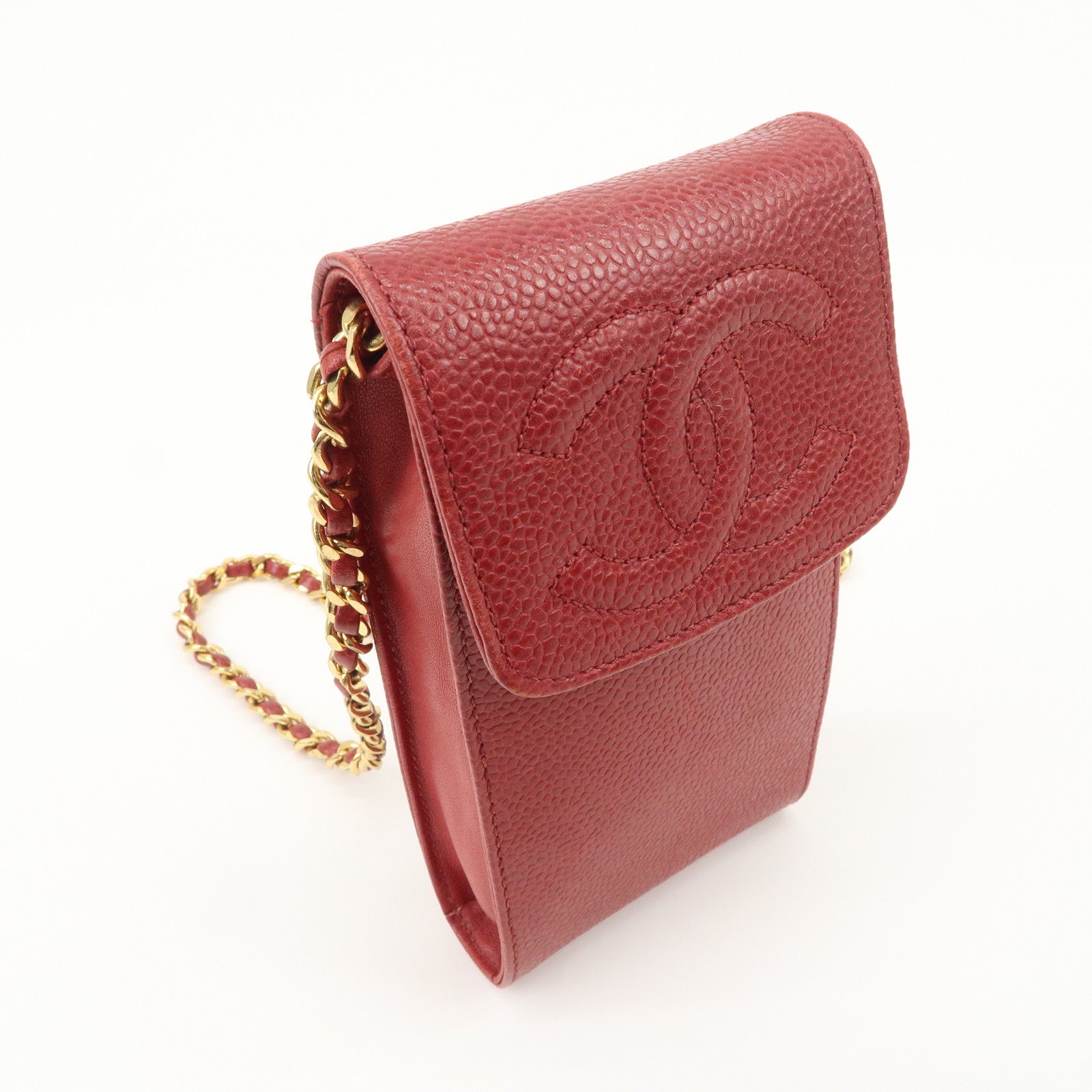 CHANEL COCO Mark Caviarskin Chain Shoulder Bag Pouch Red