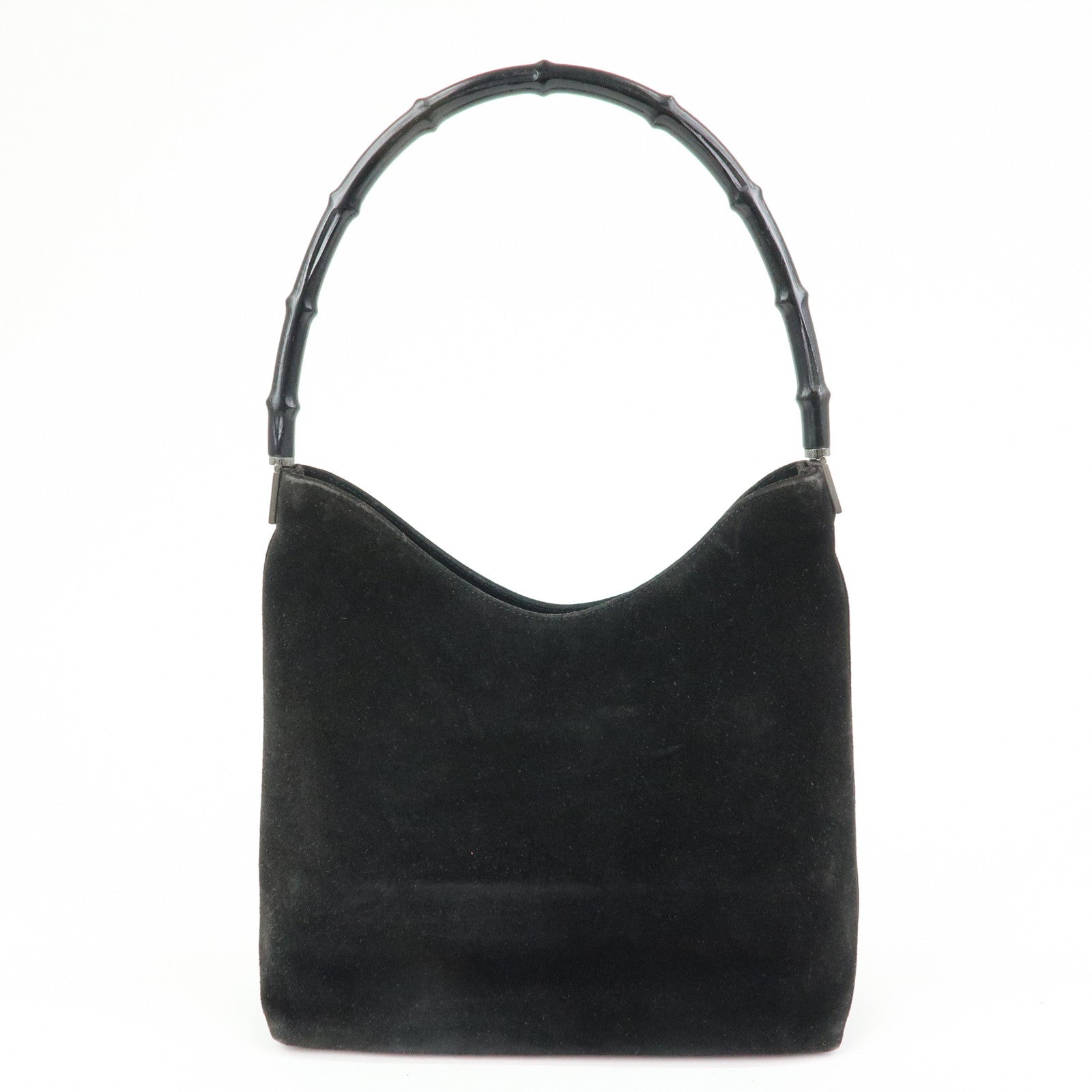 GUCCI Bamboo Suede Shoulder Bag Hand Bag Black 001.3244