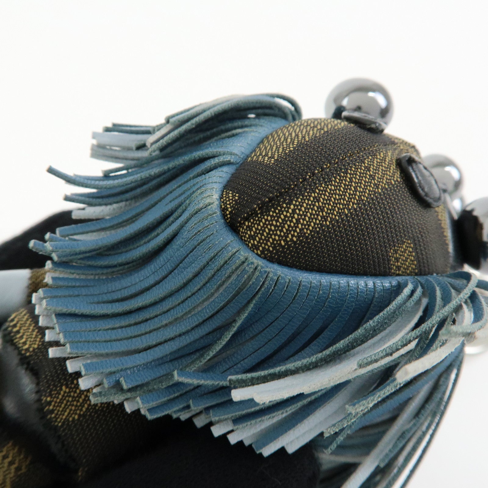 FENDI Zucca Canvas Leather Space Monkey Bag Charm Key Chain Blue