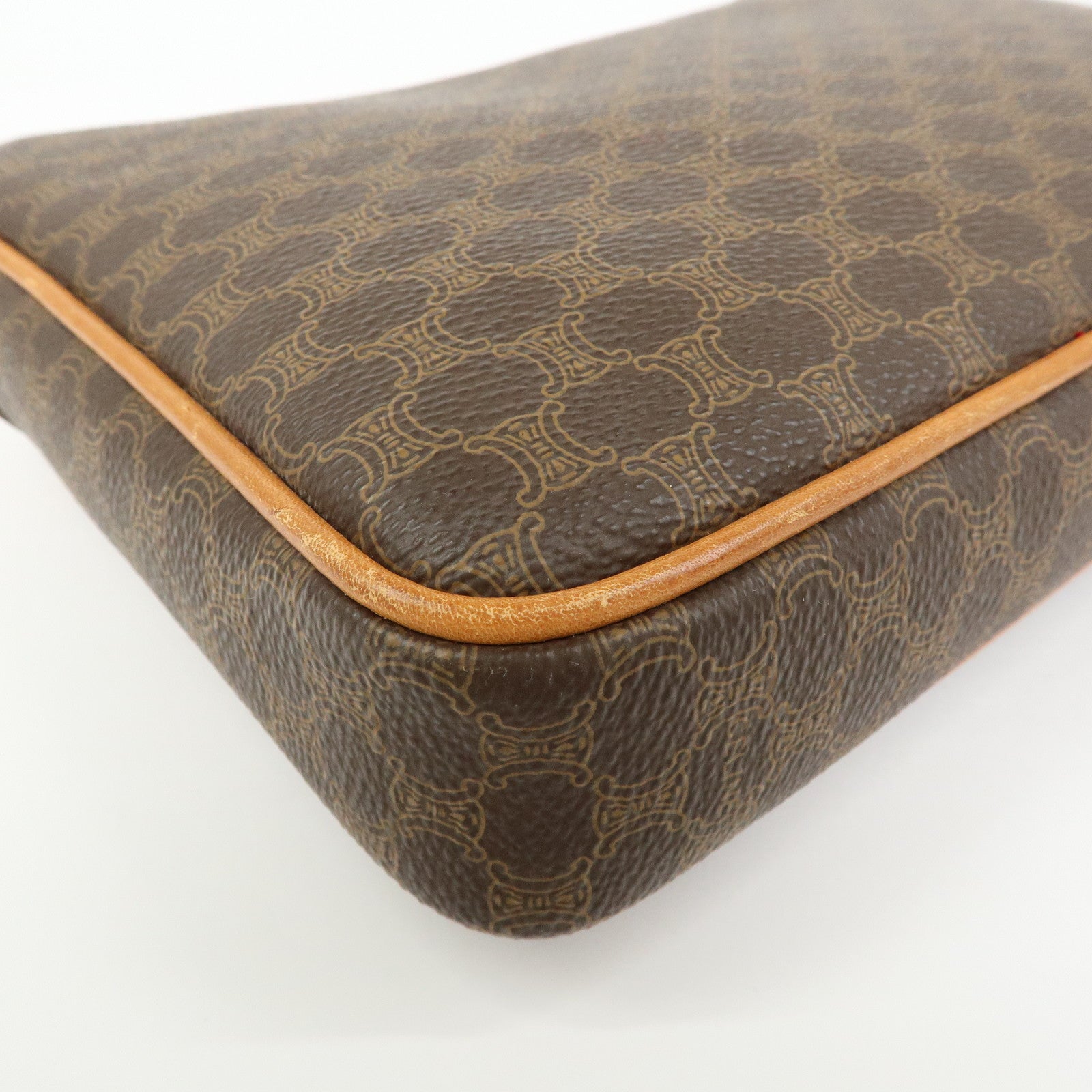 CELINE Macadam PVC Coated Canvas Leather Clutch Bag Pouch Brown