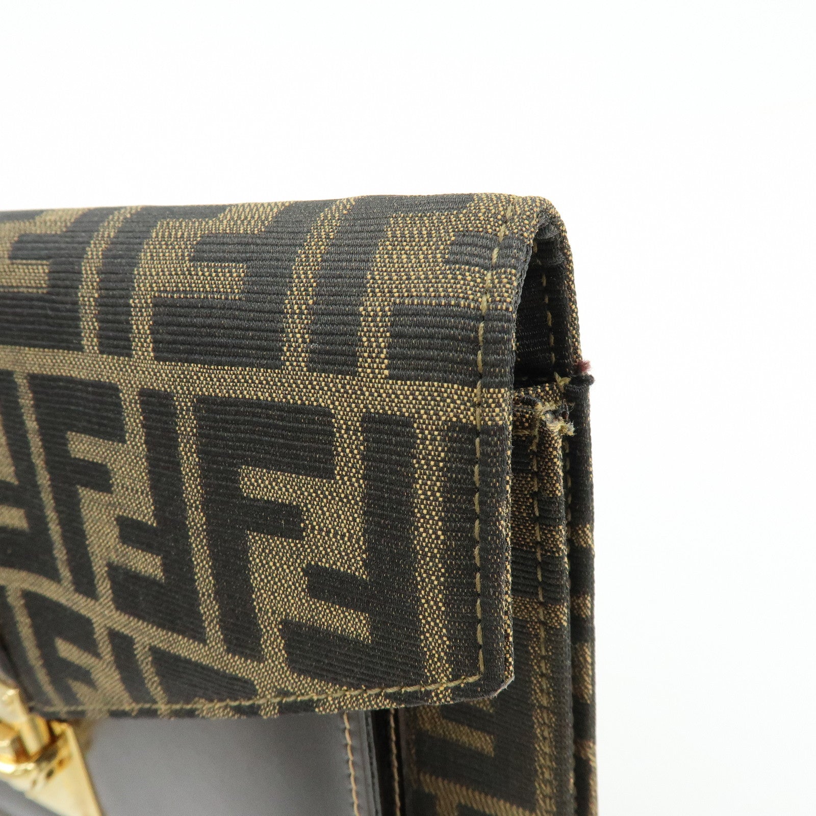 FENDI Zucca Canvas Leather Wrist Bag Clutch Bag Pouch Brown Black