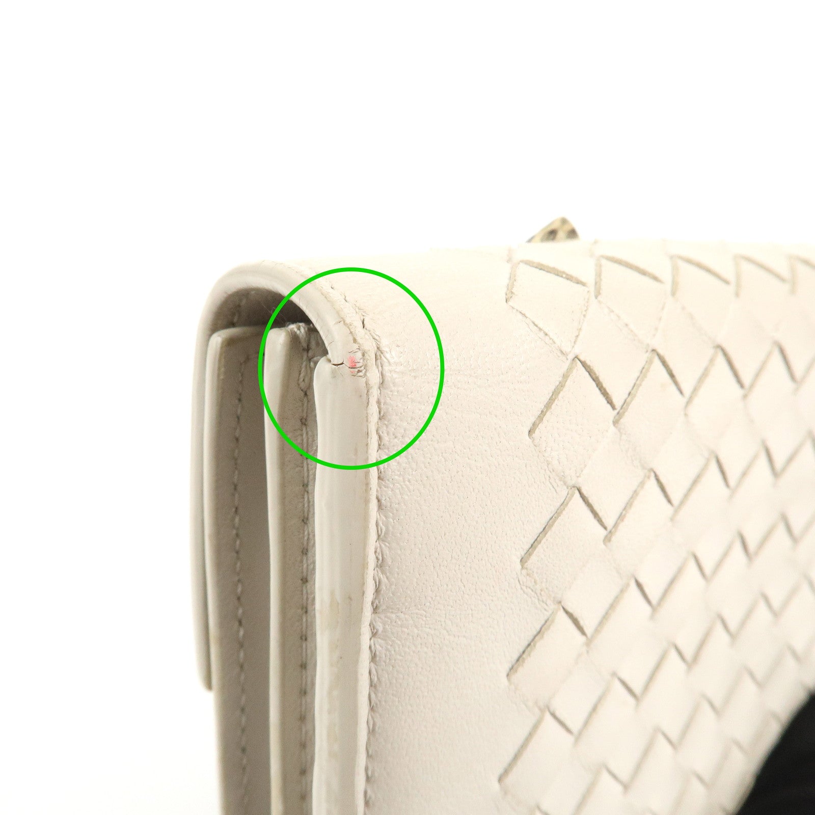 BOTTEGA VENETA Intrecciato Leather Long Wallet Ribbon Ivory Used