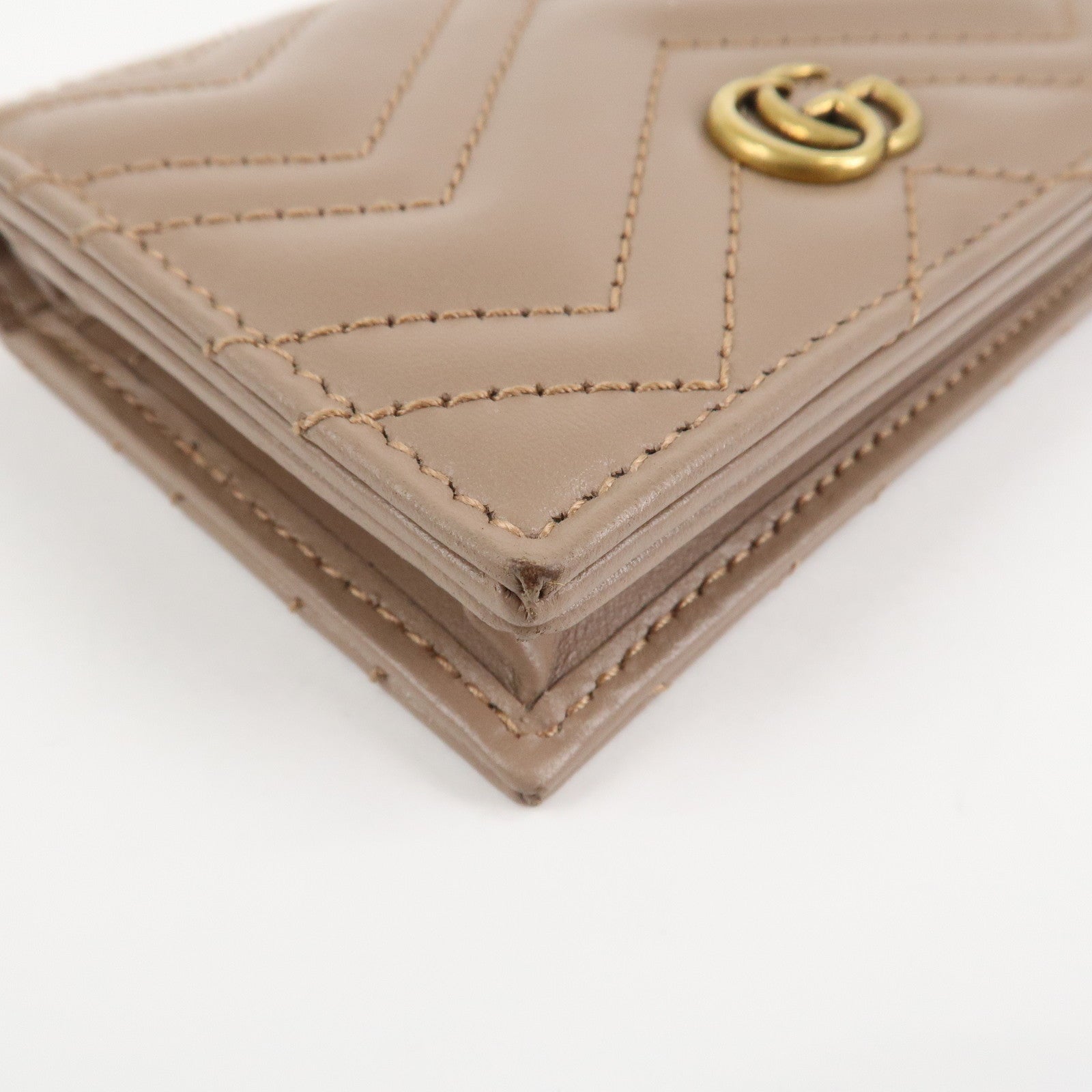 GUCCI Marmont Leather Bi-fold Small Wallet Taupe 466492 Used