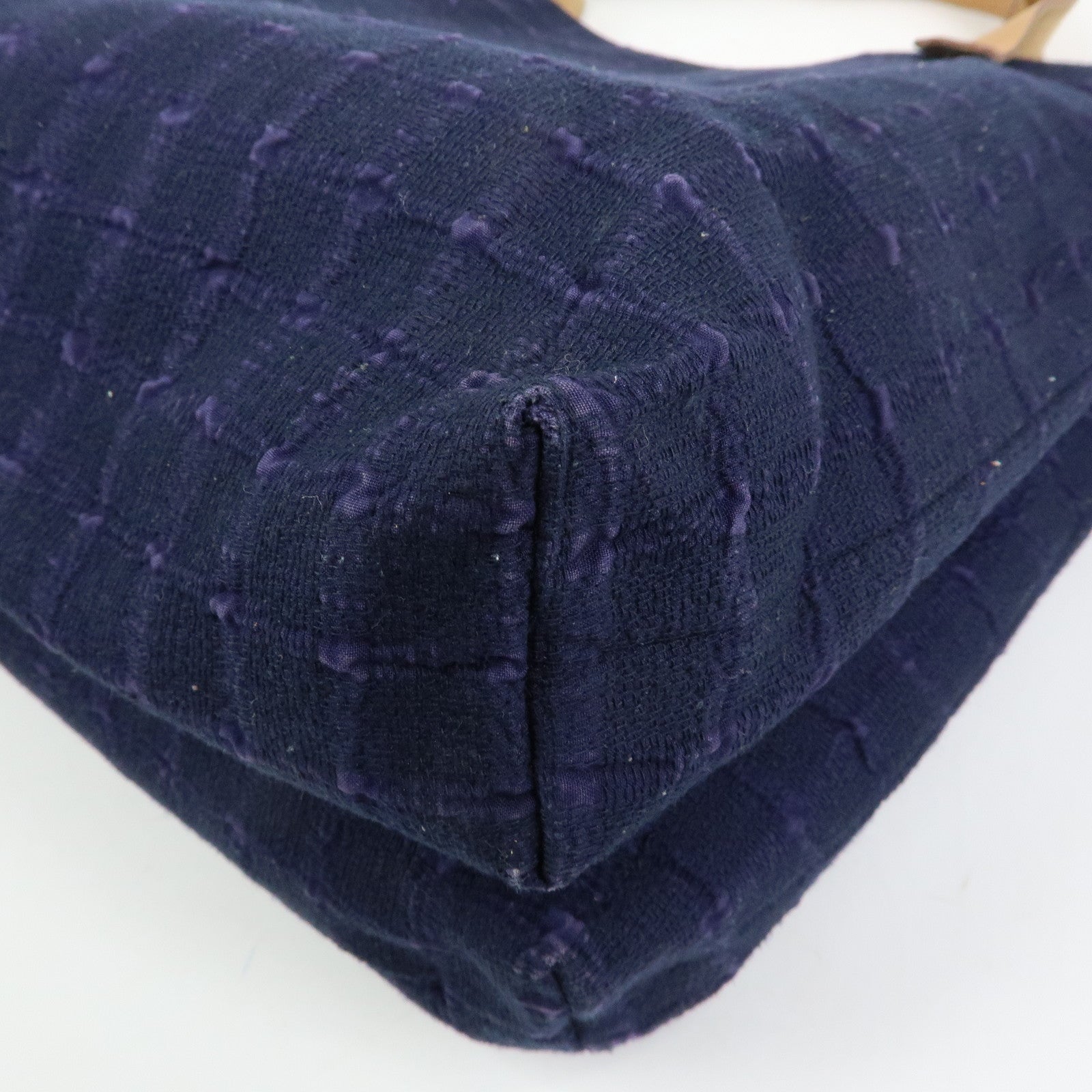 HERMES Amedaba Cabas de Poche Cotton Canvas Leather Tote Bag Navy