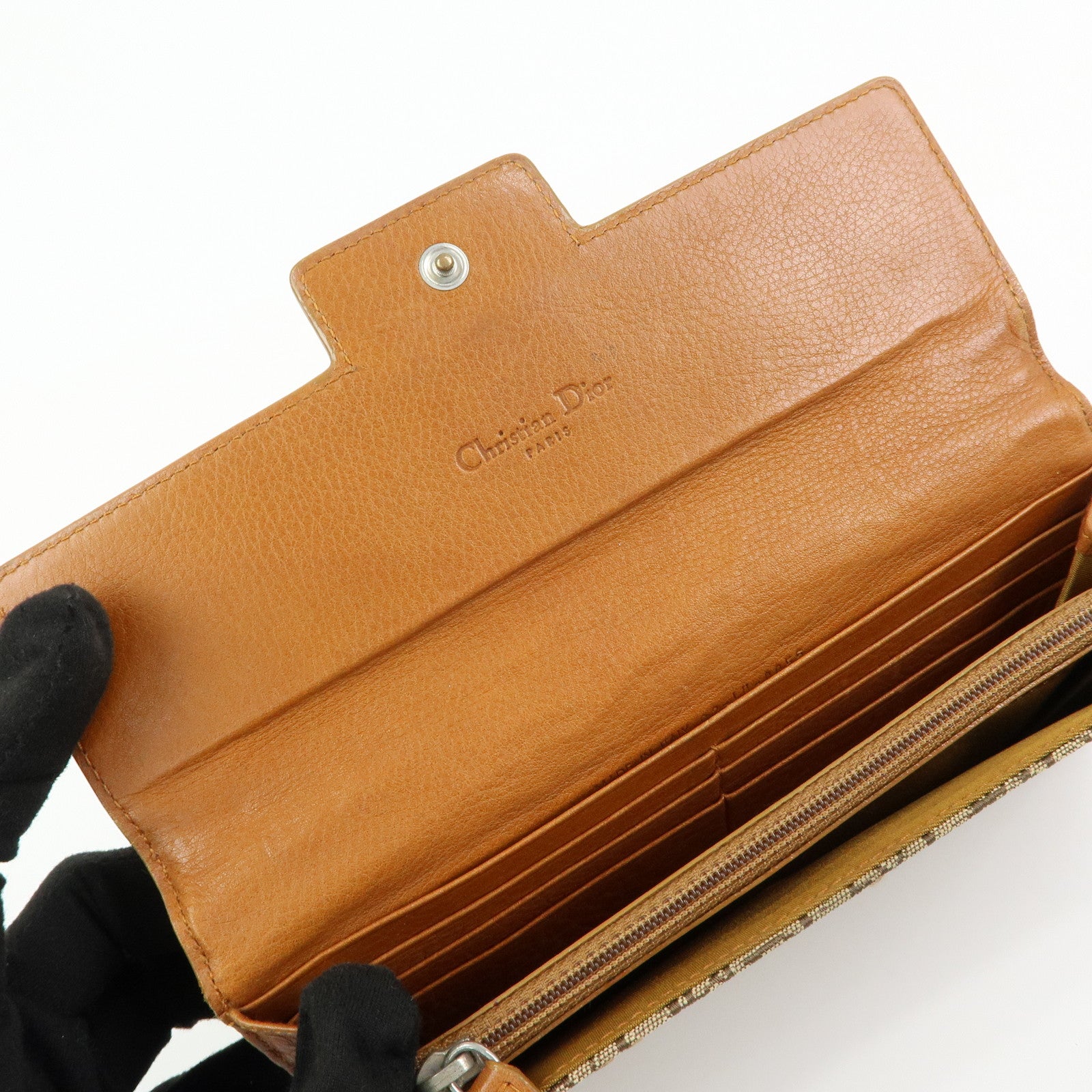 Christian Dior Trotter Street Chic Canvas Leather Long Wallet Brown